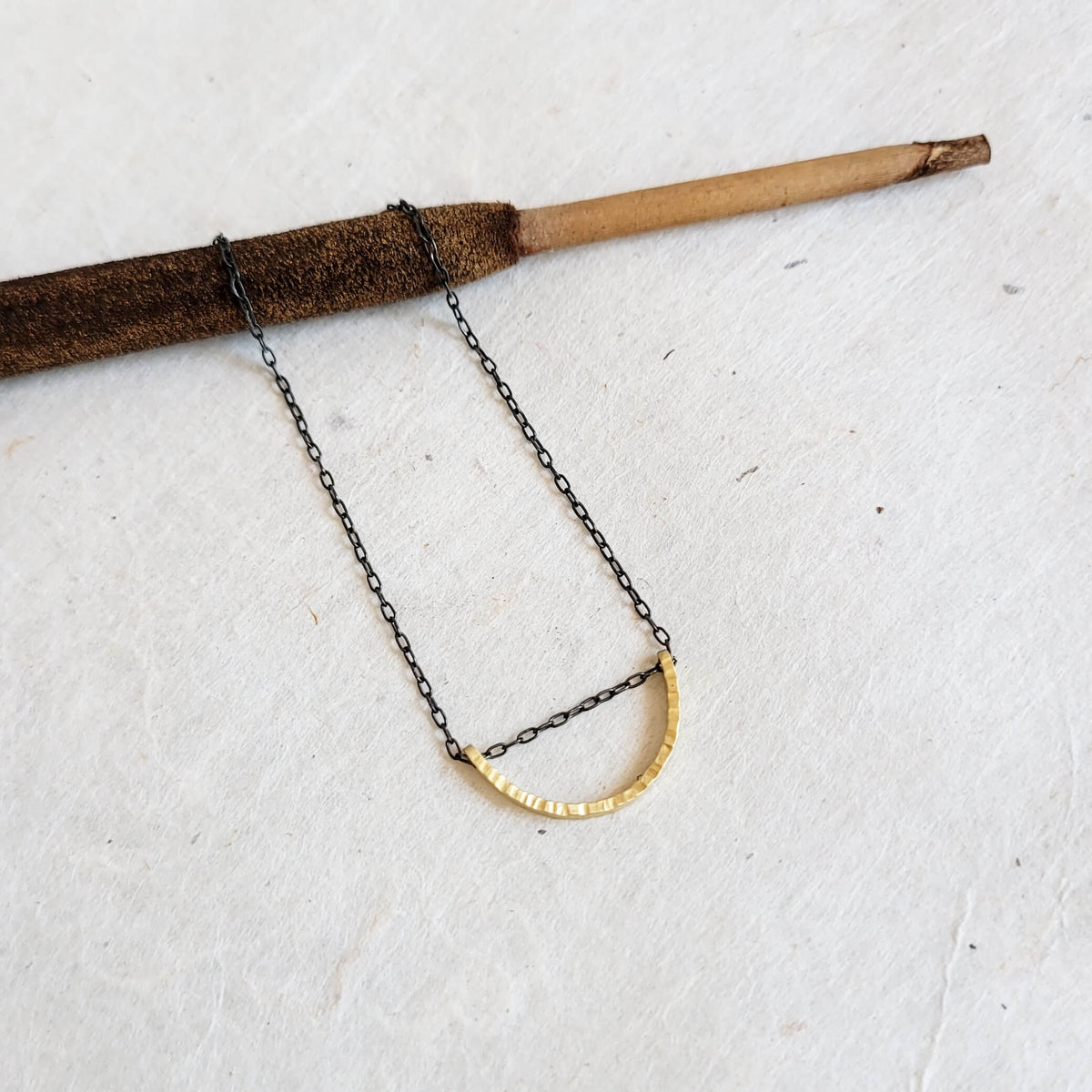 Hammered Yellow Gold 1/2 Moon Necklace
