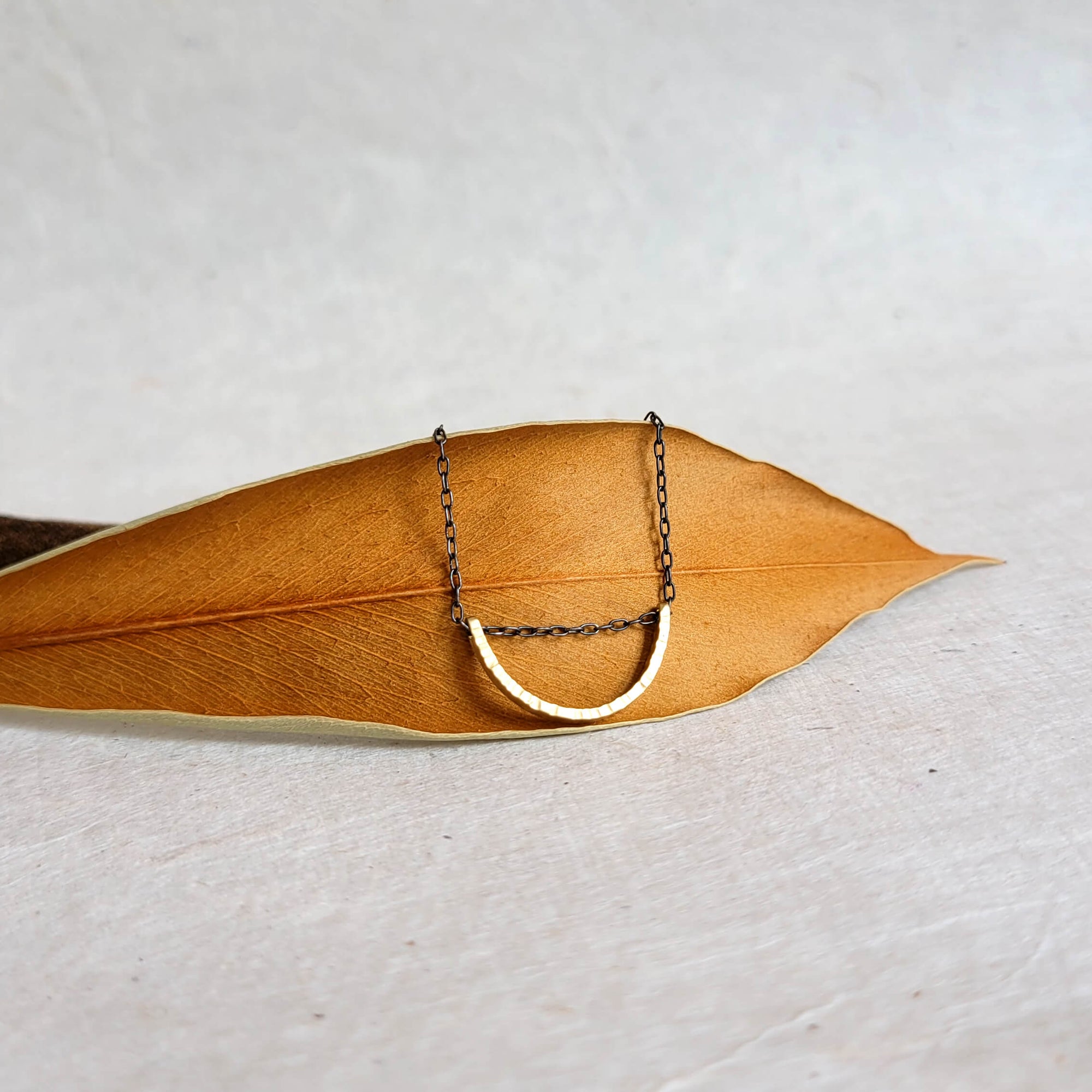 Hammered Yellow Gold 1/2 Moon Necklace