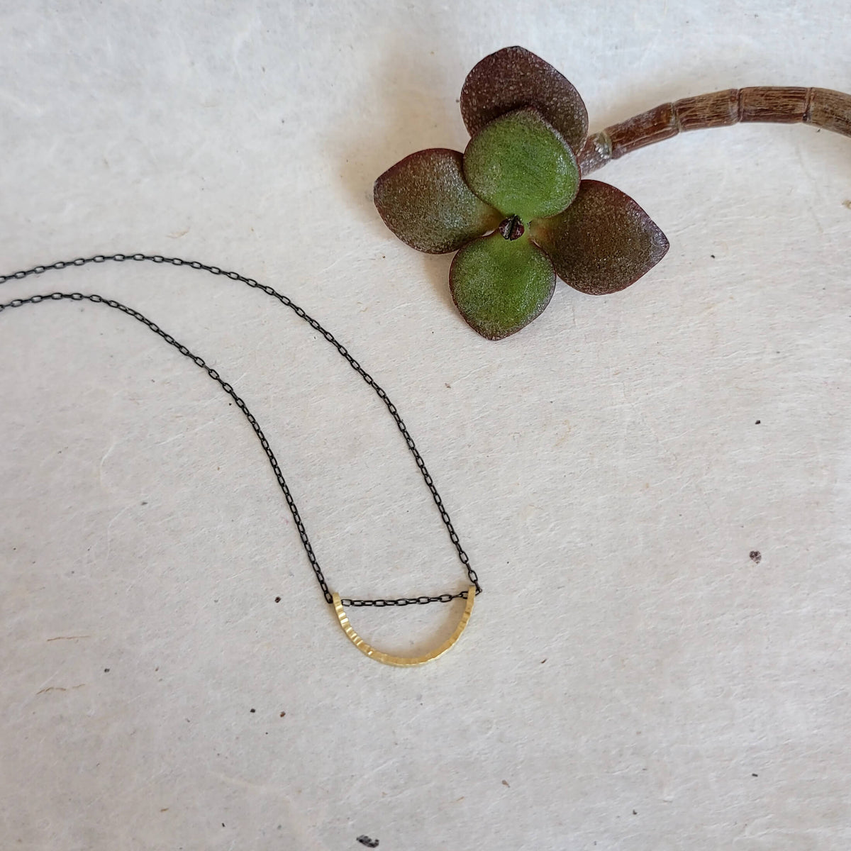 Hammered Yellow Gold 1/2 Moon Necklace