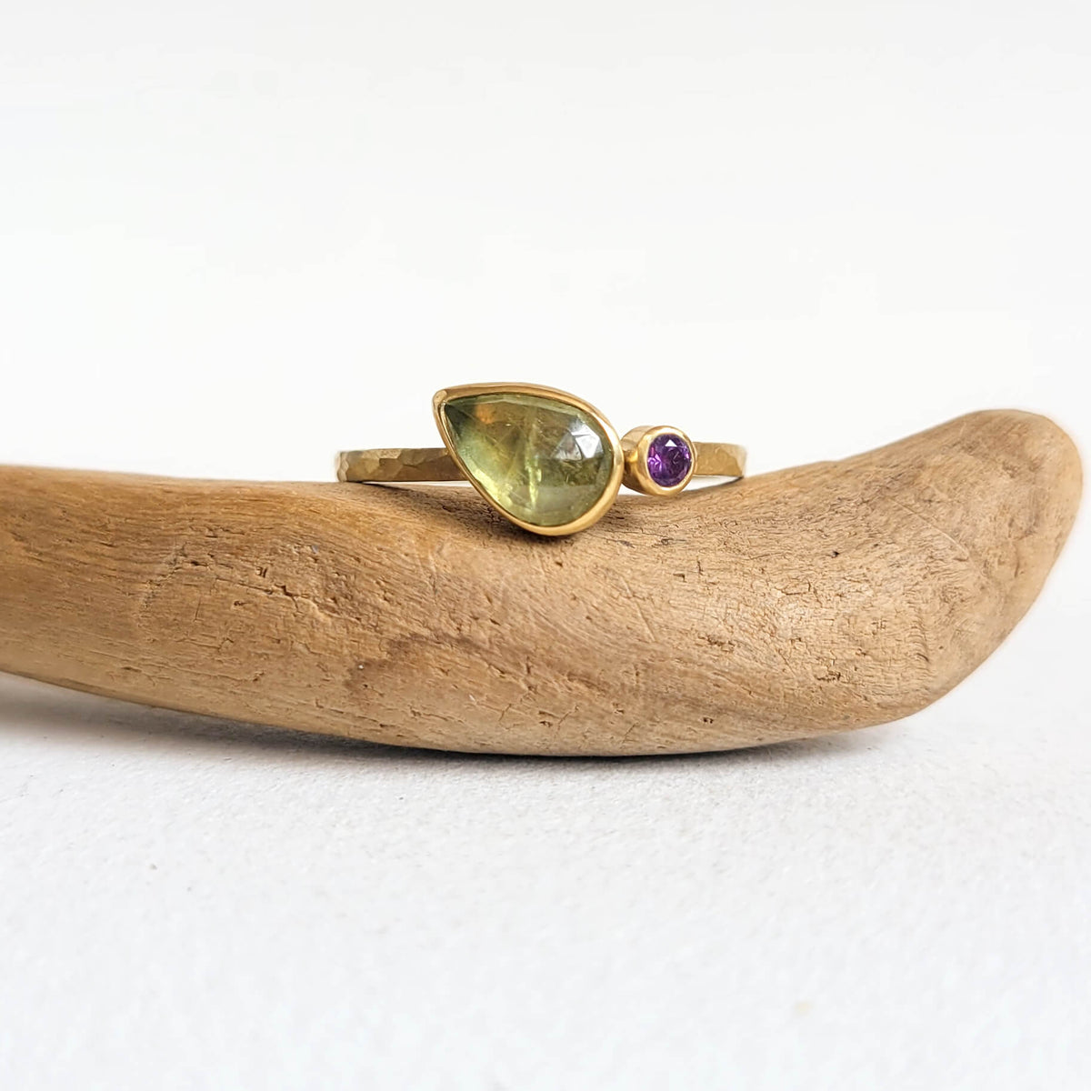 Green and Purple Sapphire Duo Ring in 18k Yellow Gold