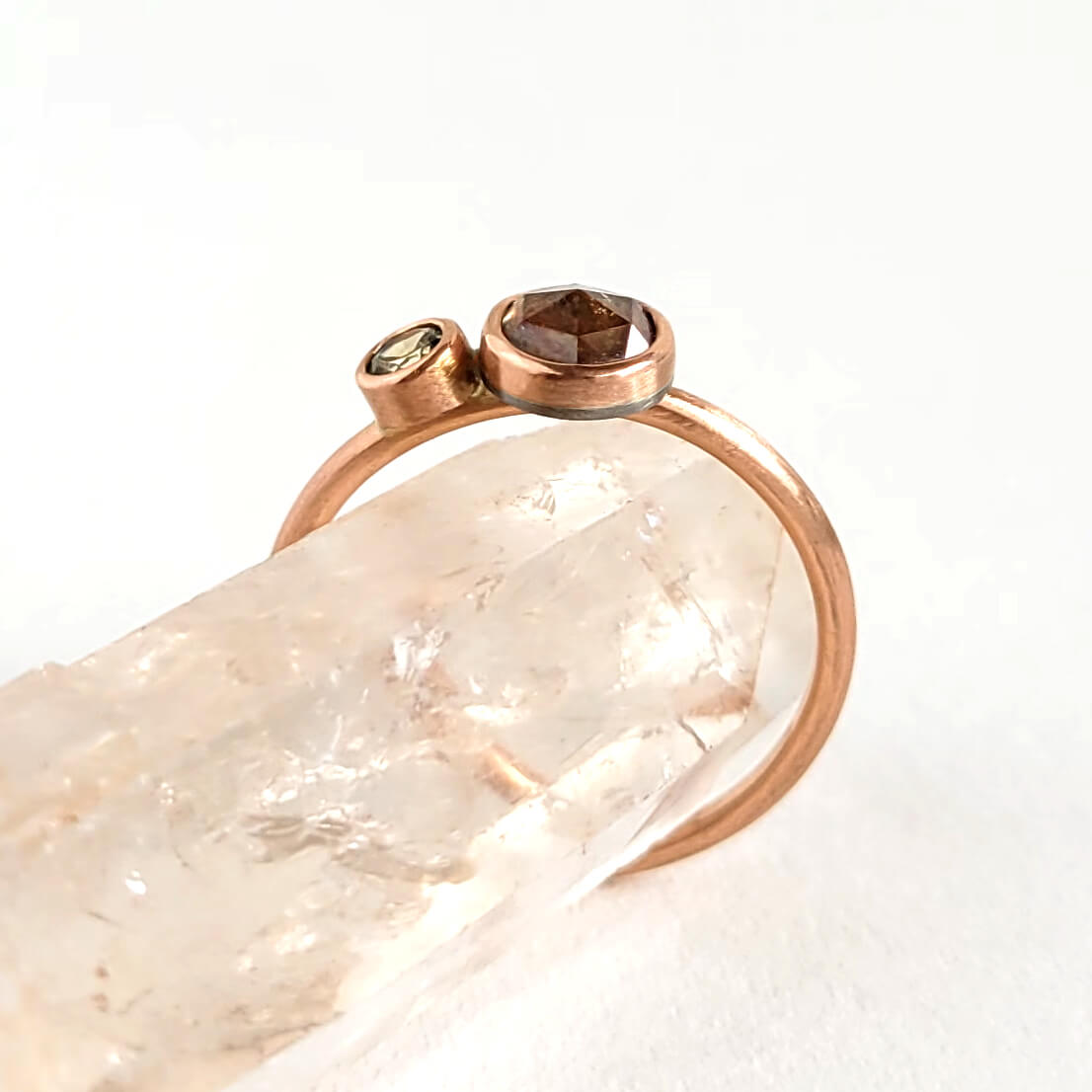 Red Diamond and Mint Sapphire Duo Ring in Rose Gold