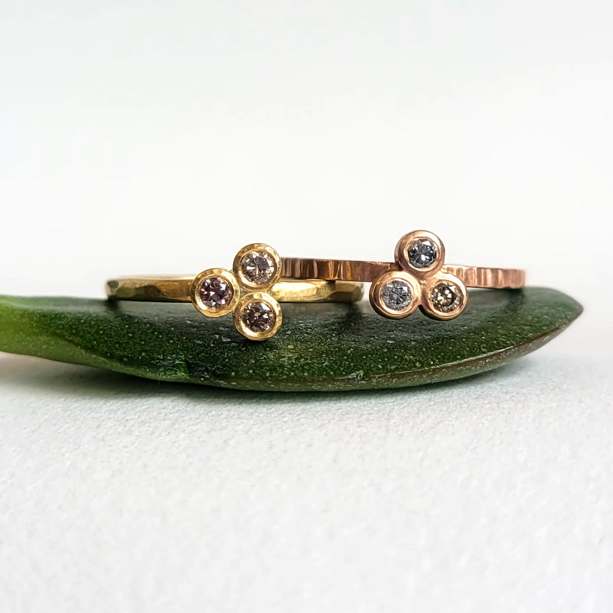 Mixed Diamond 3-Stone Ring in Rose Gold