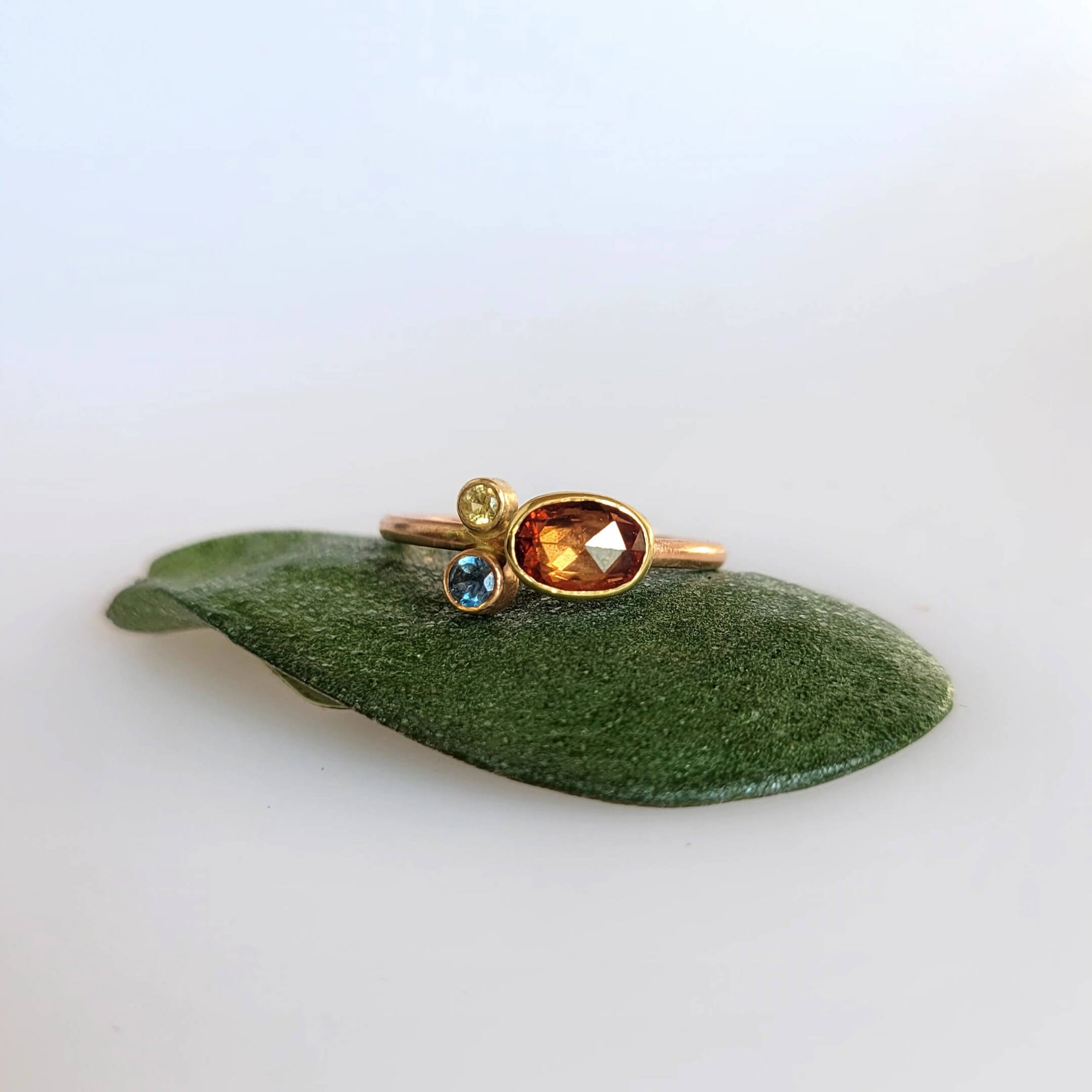 Mixed Sapphire 3-Stone Ring in Rose Gold