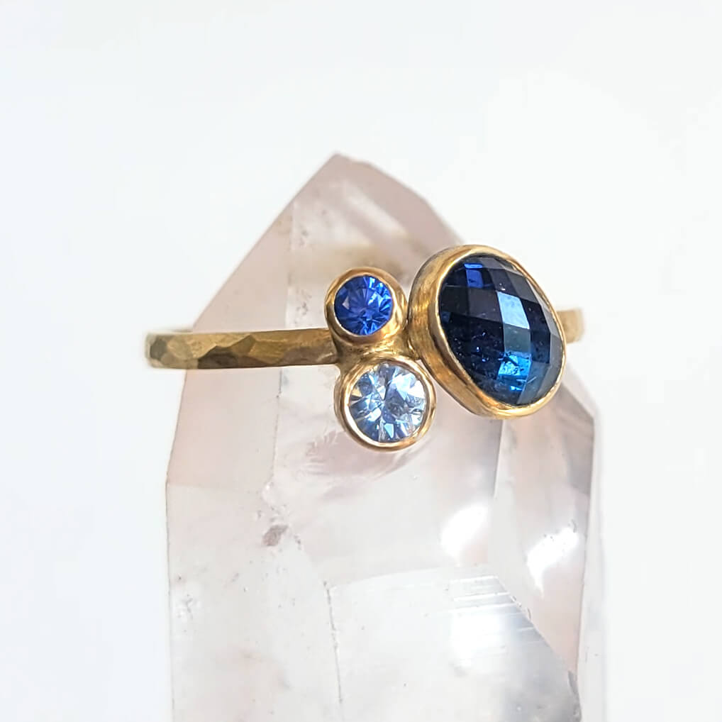 Asymmetrical Blue Sapphire Trio Ring in 18k Yellow Gold