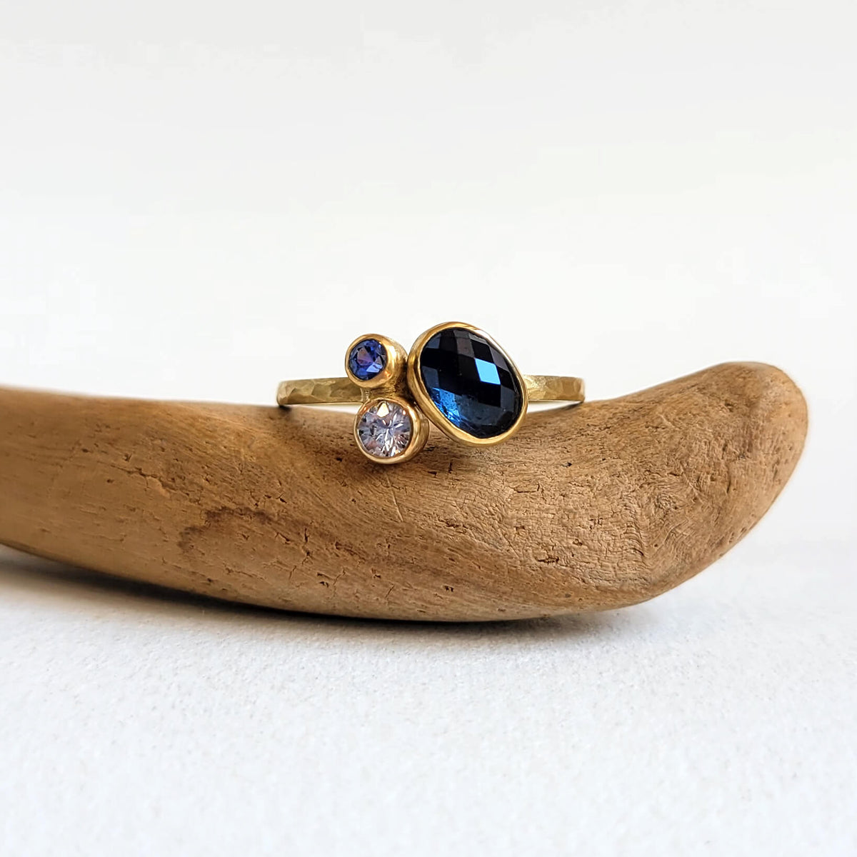Asymmetrical Blue Sapphire Trio Ring in 18k Yellow Gold