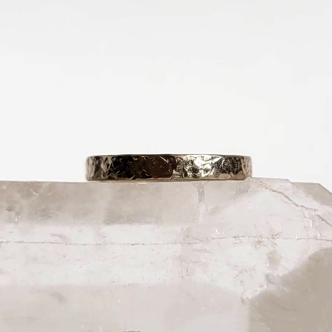 3mm Raw Silk Hammered Band in 14k Palladium White Gold