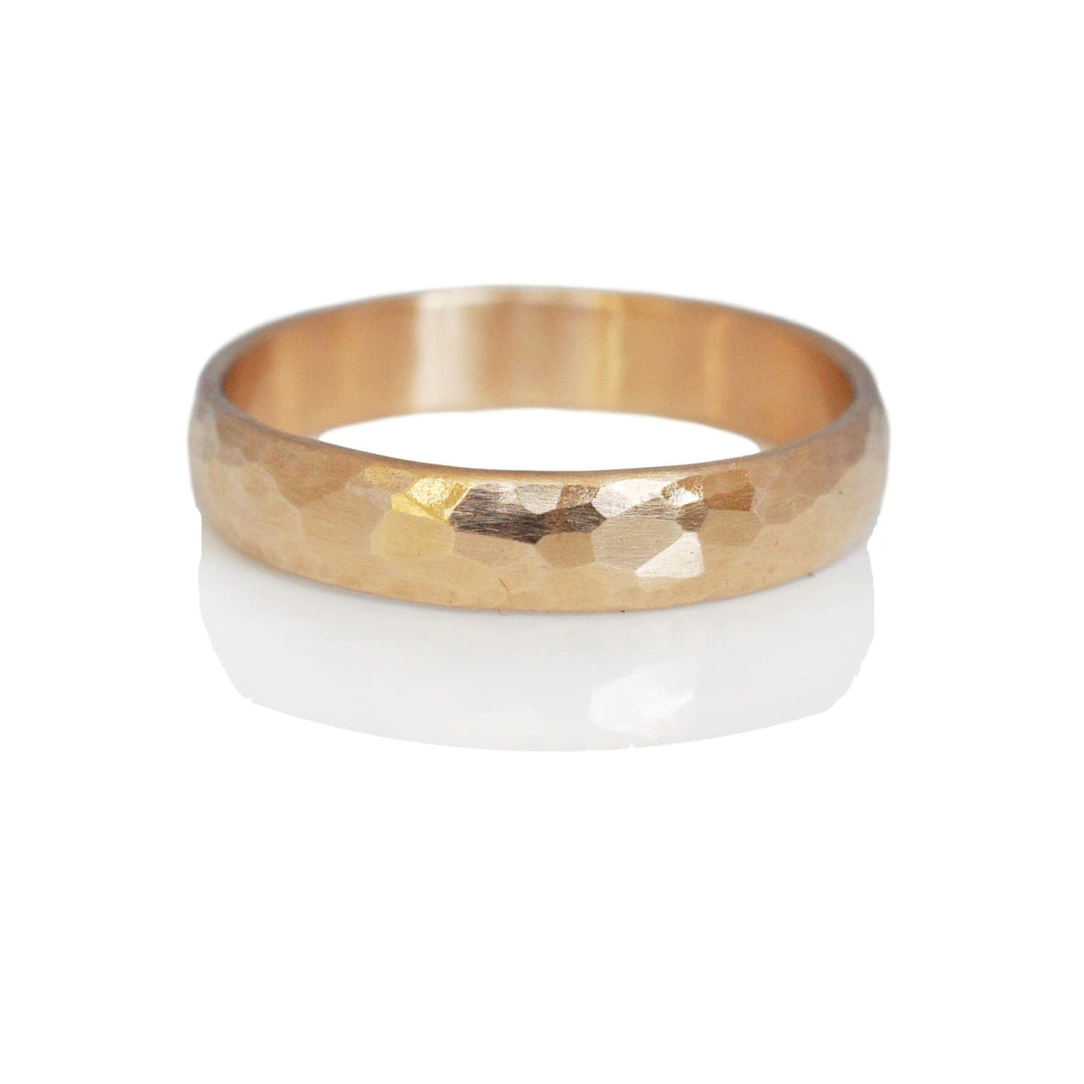 4mm Low Dome Hammered Band in 14k Yellow Gold