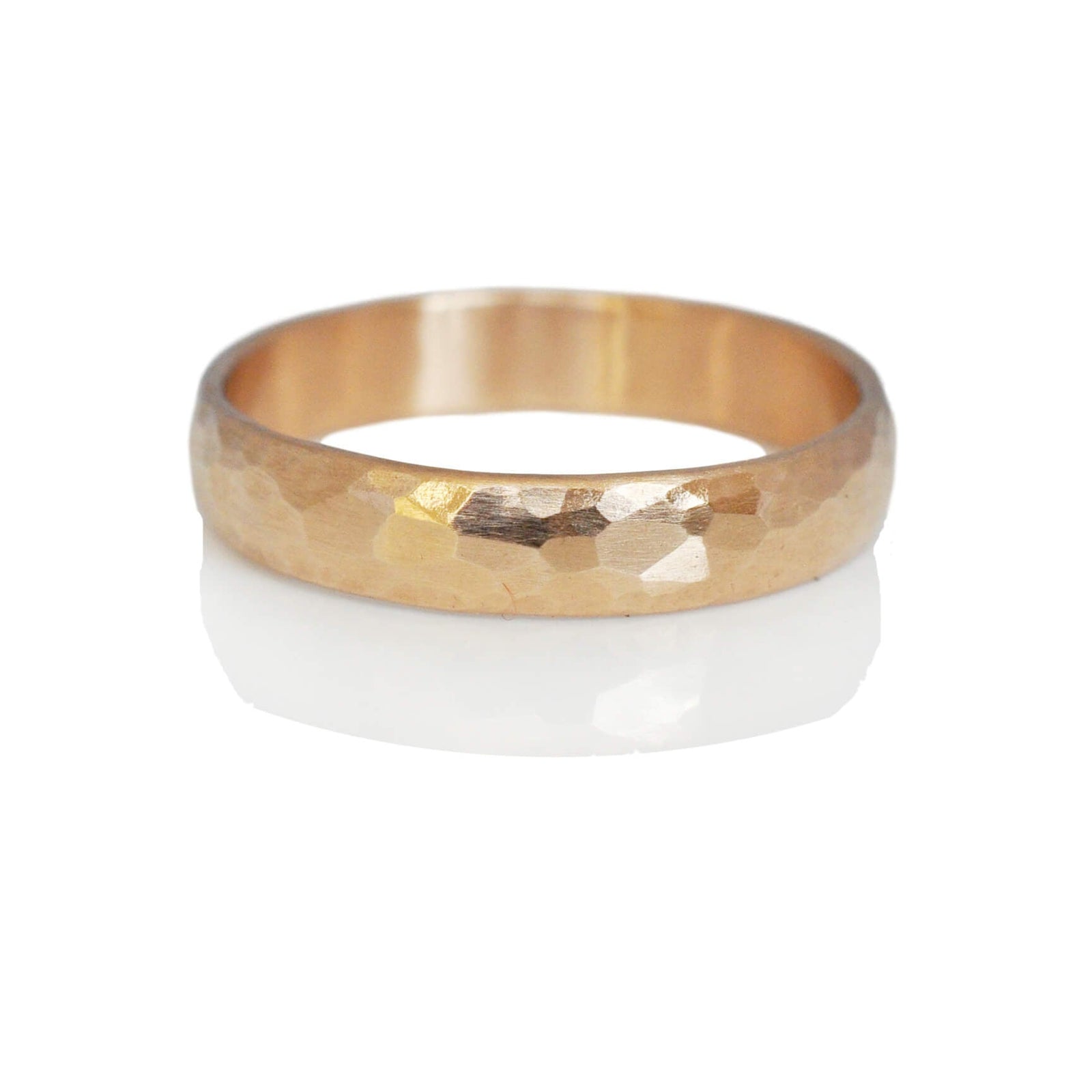 4mm Low Dome Hammered Band in 14k Yellow Gold