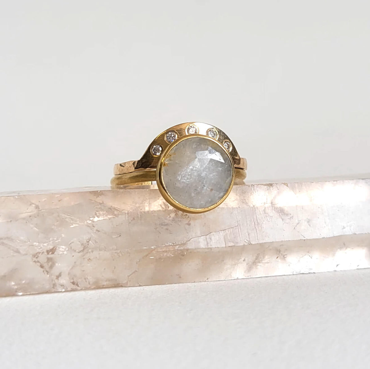 Rose Cut White Sapphire Ring in Yellow Gold