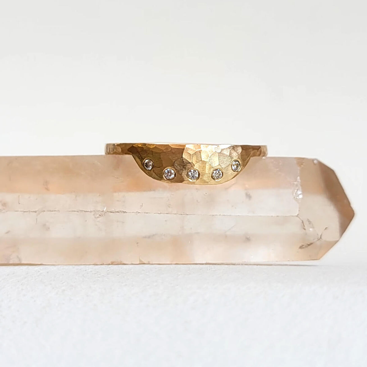 Handcrafted Hammered Yellow Gold and Diamond Stacking Ring