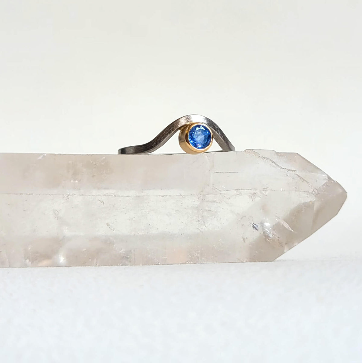 Contour Band in Palladium and Yellow Gold with a Sapphire