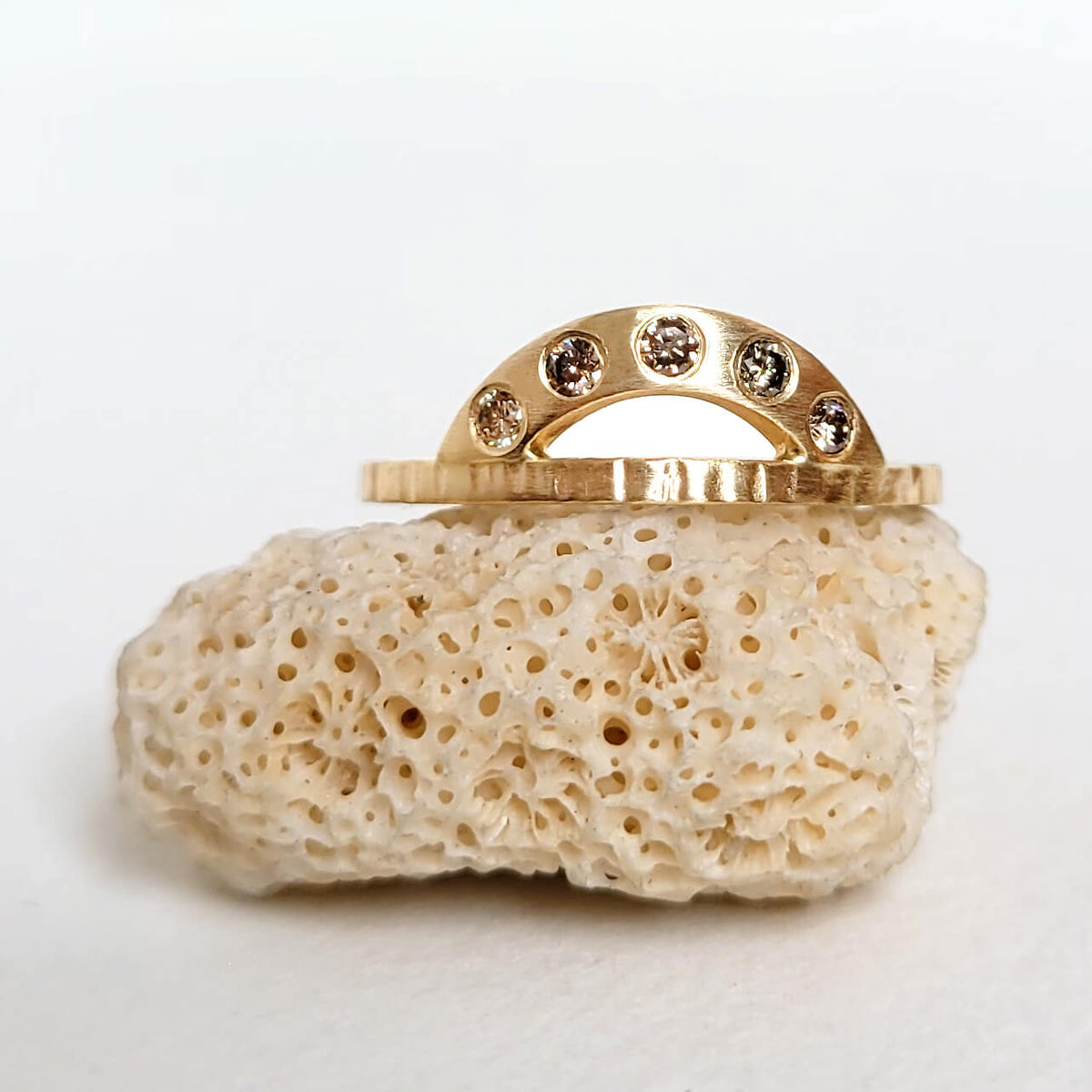 Champagne Diamond Contour Band in 14k Yellow Gold