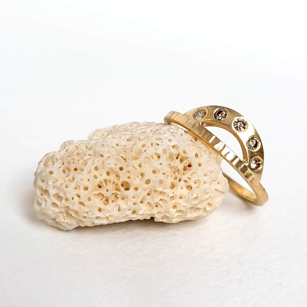 Champagne Diamond Contour Band in 14k Yellow Gold
