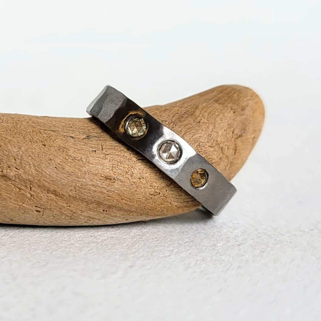 4mm Palladium Rose Cut Diamond Band