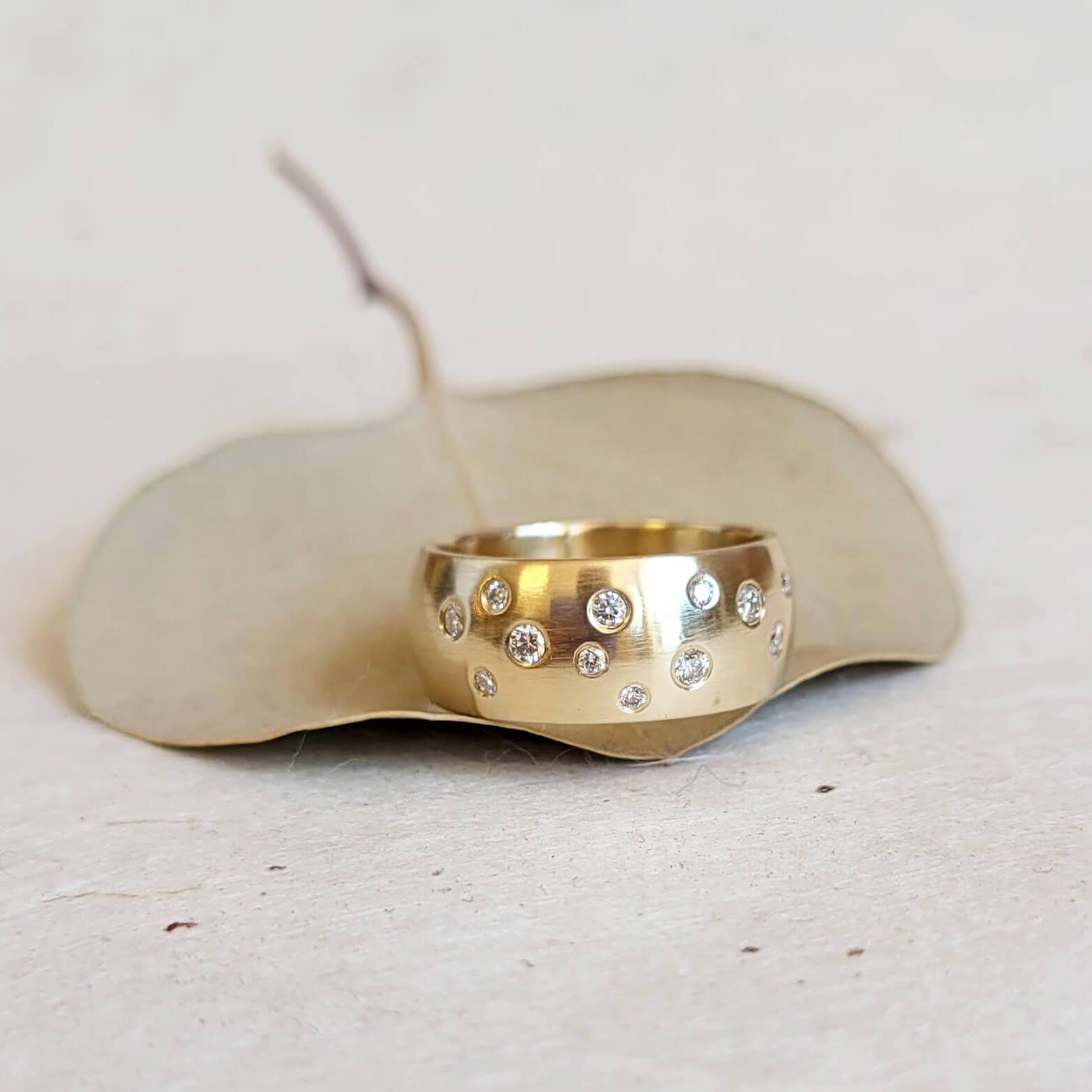 Wide Scattered Diamond Band in 14k Yellow Gold
