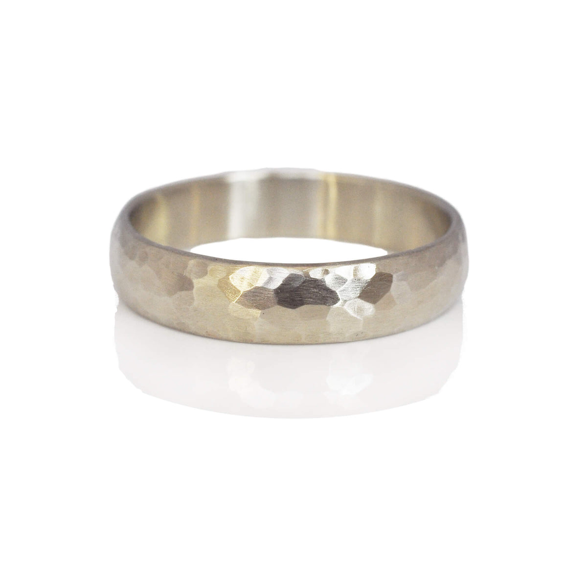 5mm Low Dome Band in Hammered 14k White Gold