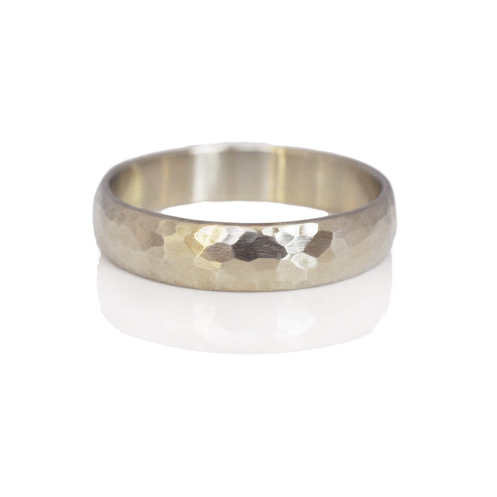 5mm Low Dome Band in Hammered 14k White Gold
