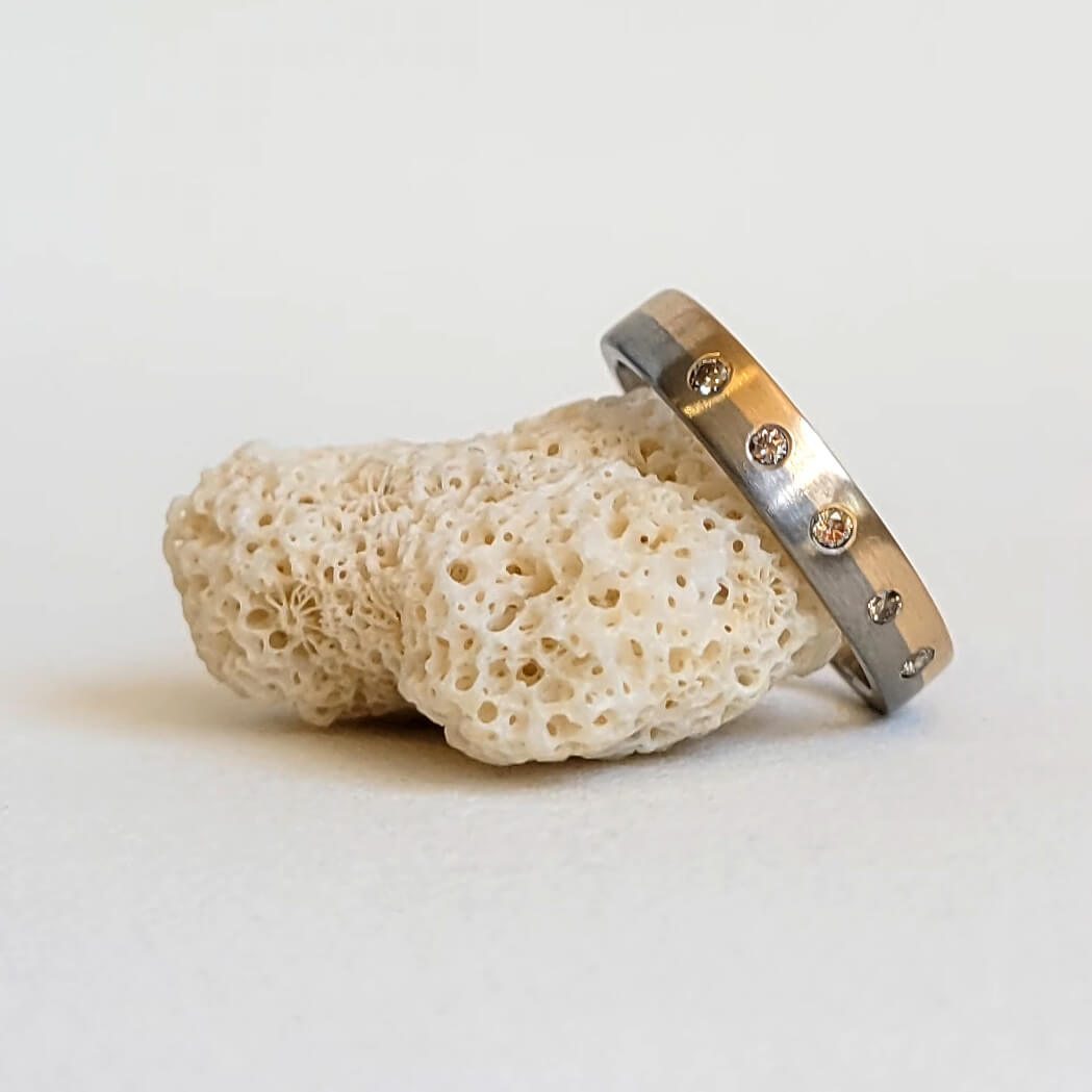 4mm Band in Palladium and 14k Yellow Gold with Champagne Diamonds