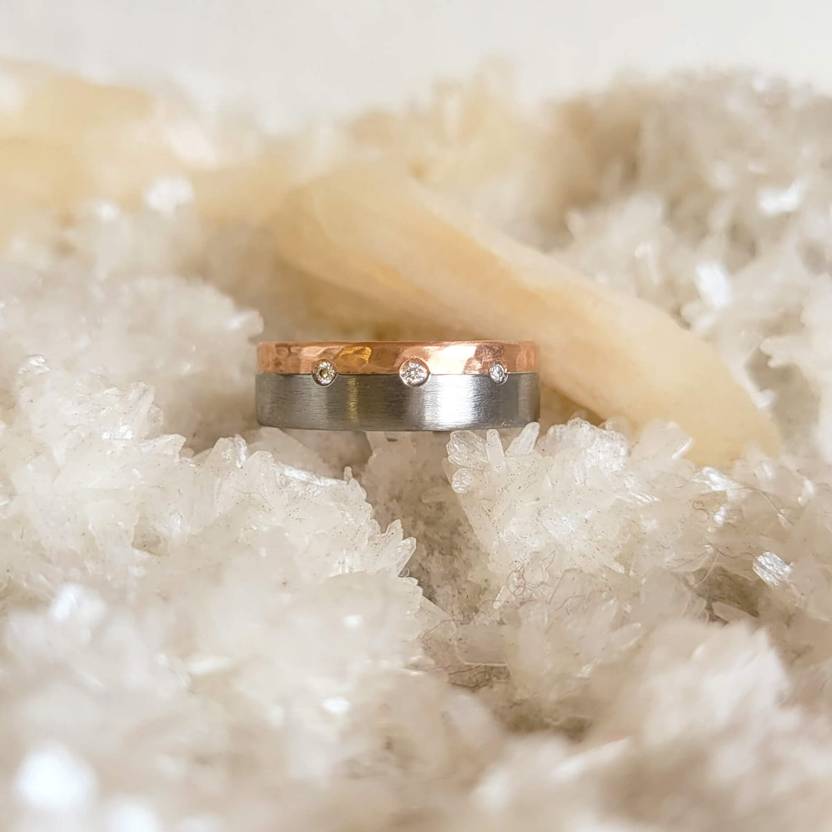 5.5mm Rose Gold and Palladium Band with Accent Diamonds