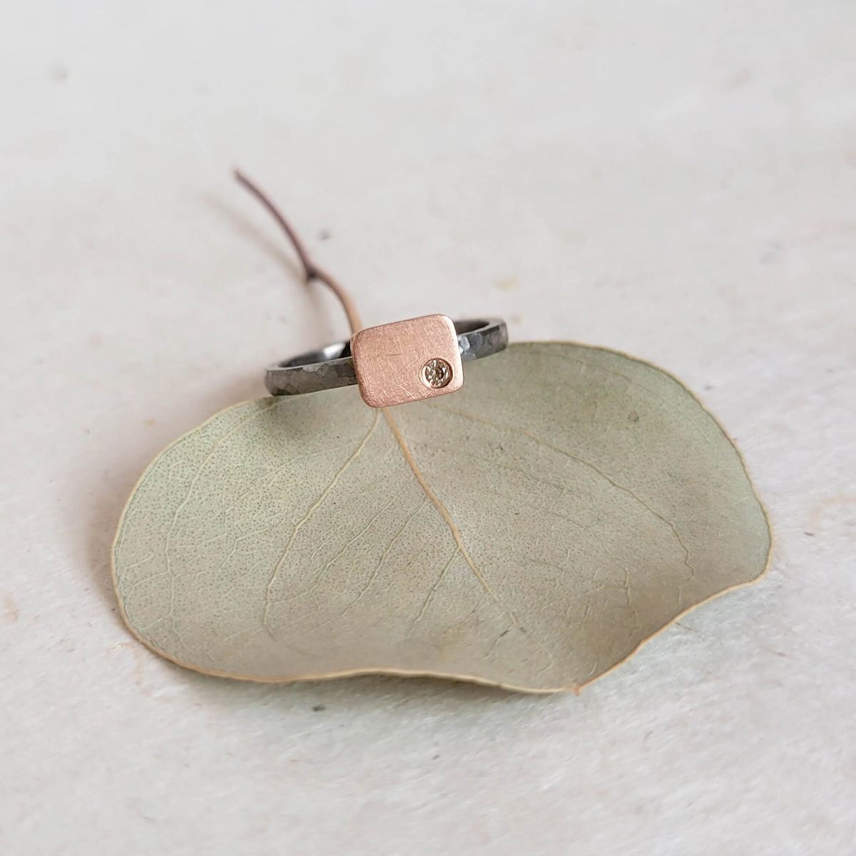 Rectangle Cell Band in Palladium and Rose Gold with Champagne Diamond Accent