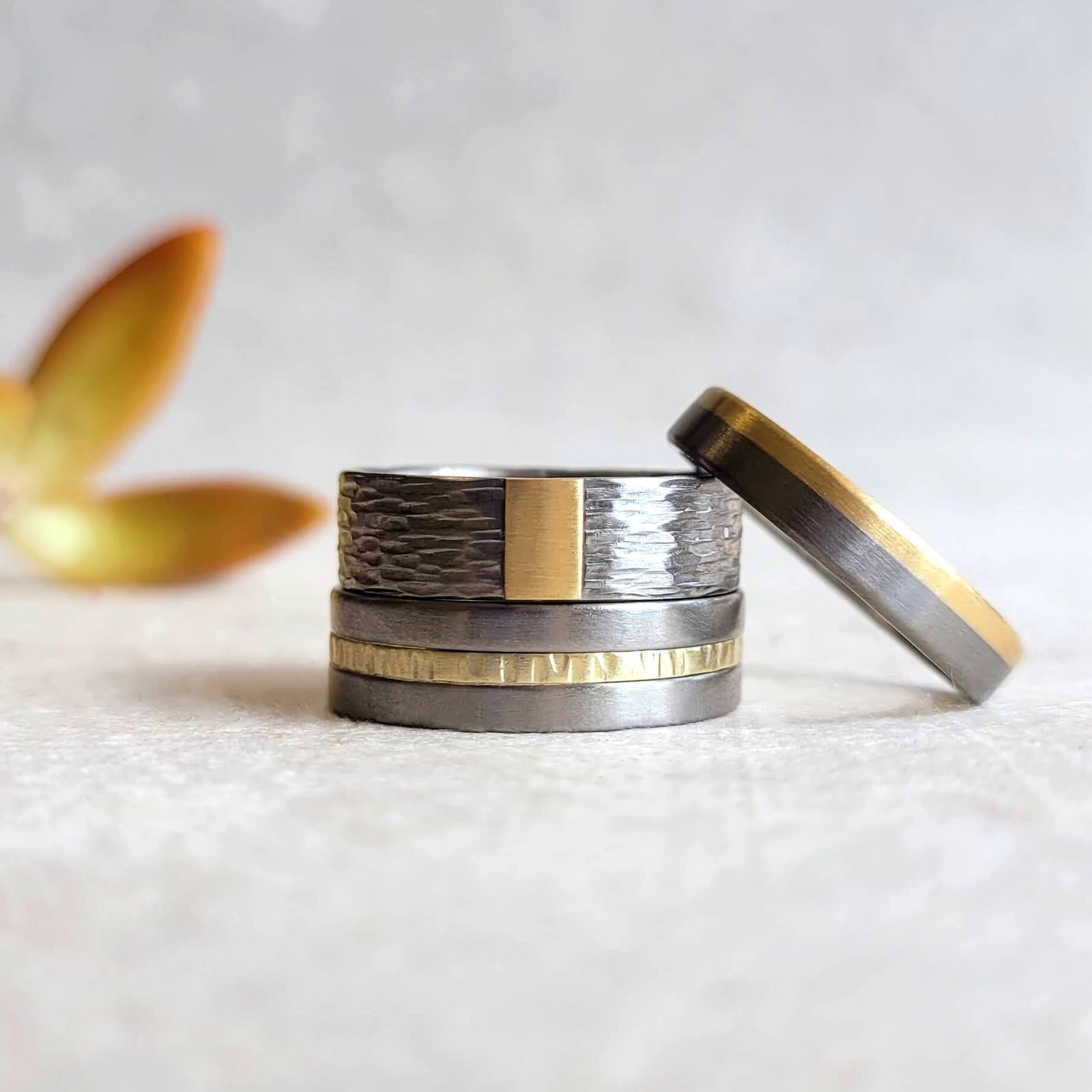 6mm Band in Hammered Palladium with 18k Yellow Gold Accent