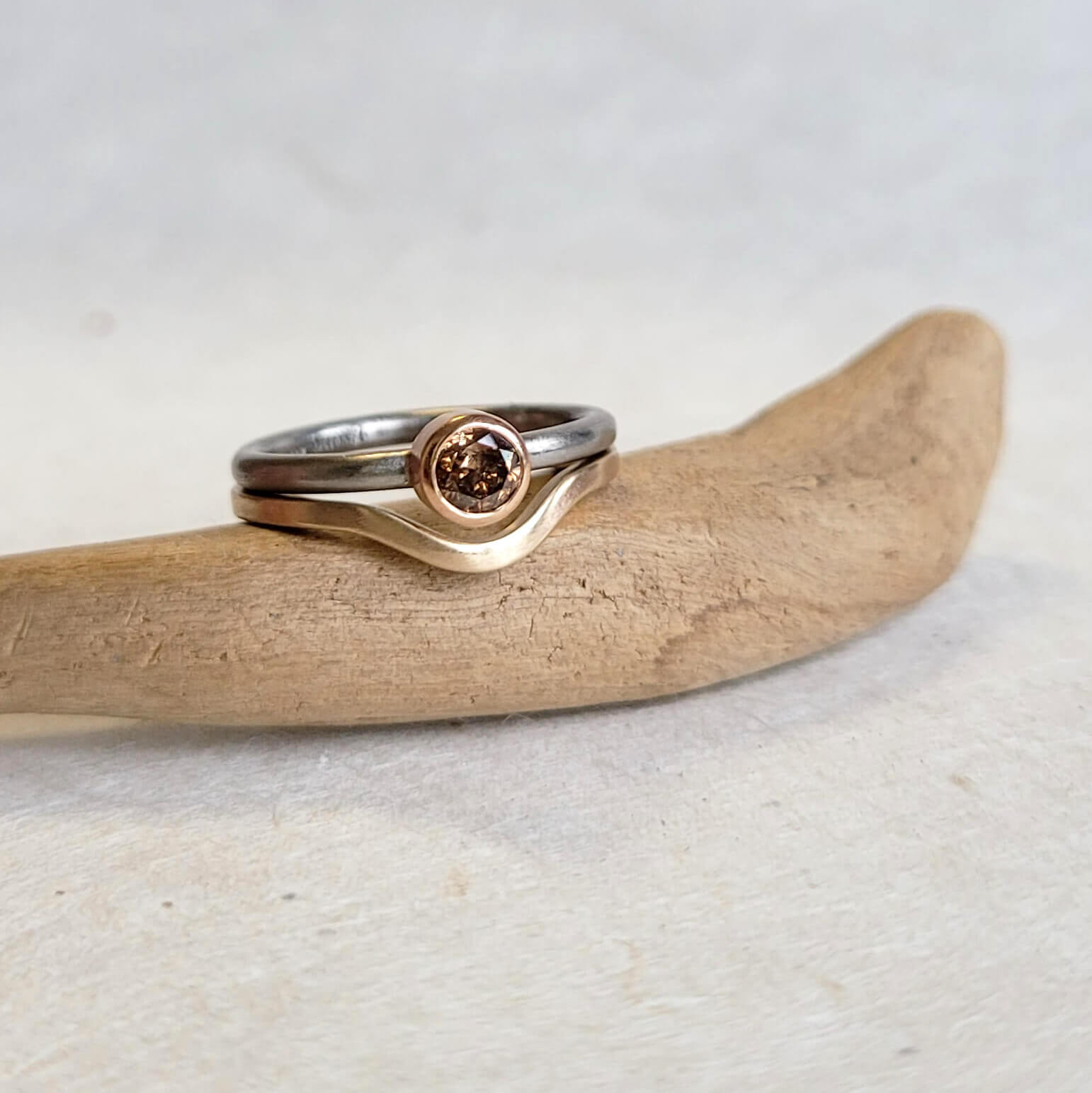 Contour band in satin finished 14k yellow gold. Handmade by EC Design Jewelry in Minneapolis, MN using recycled metal.