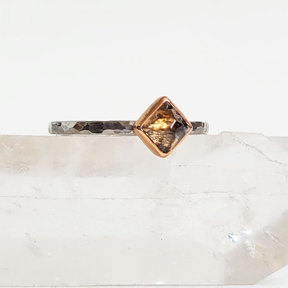 Raw Champagne Diamond Ring in Palladium and Rose Gold