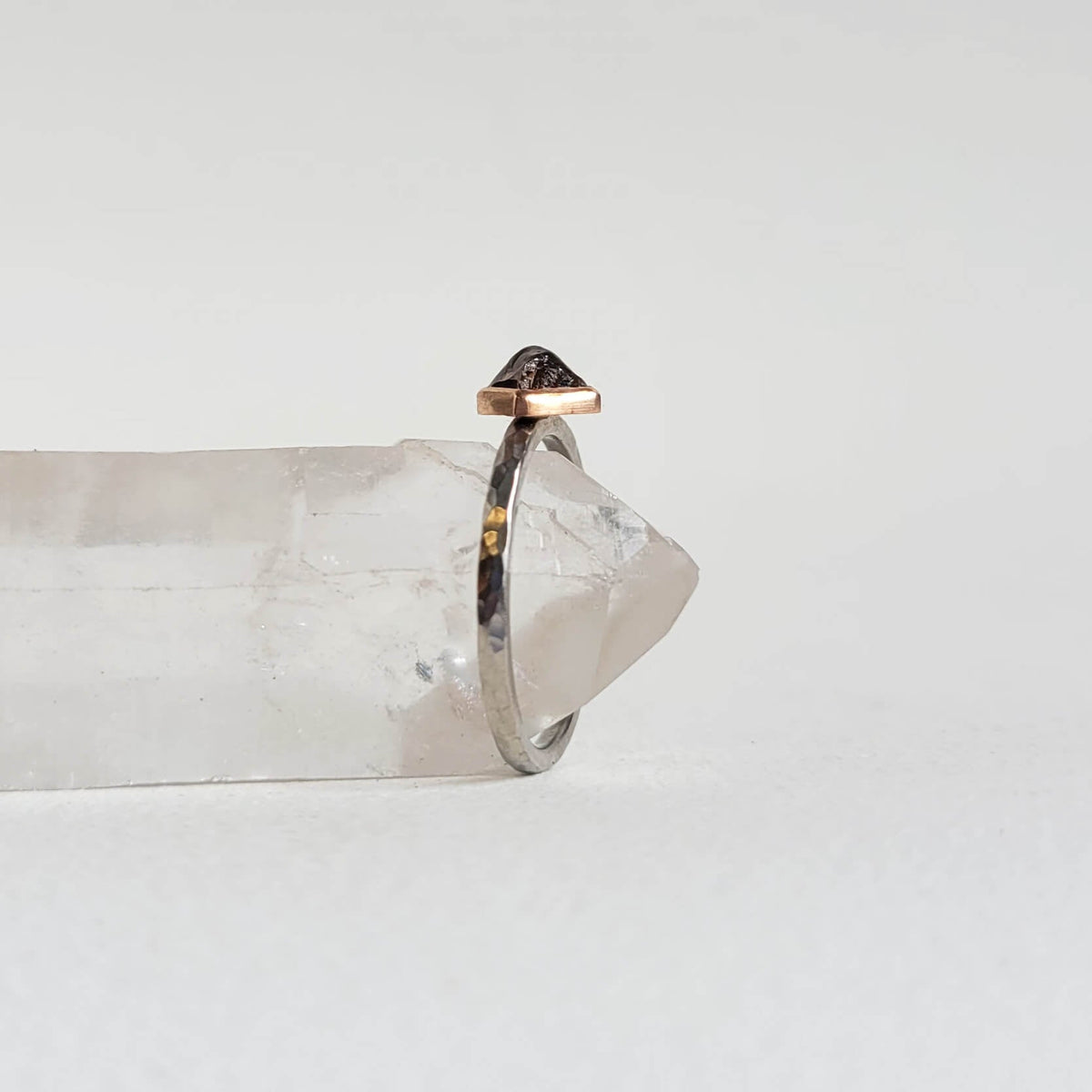 Raw Champagne Diamond Ring in Palladium and Rose Gold