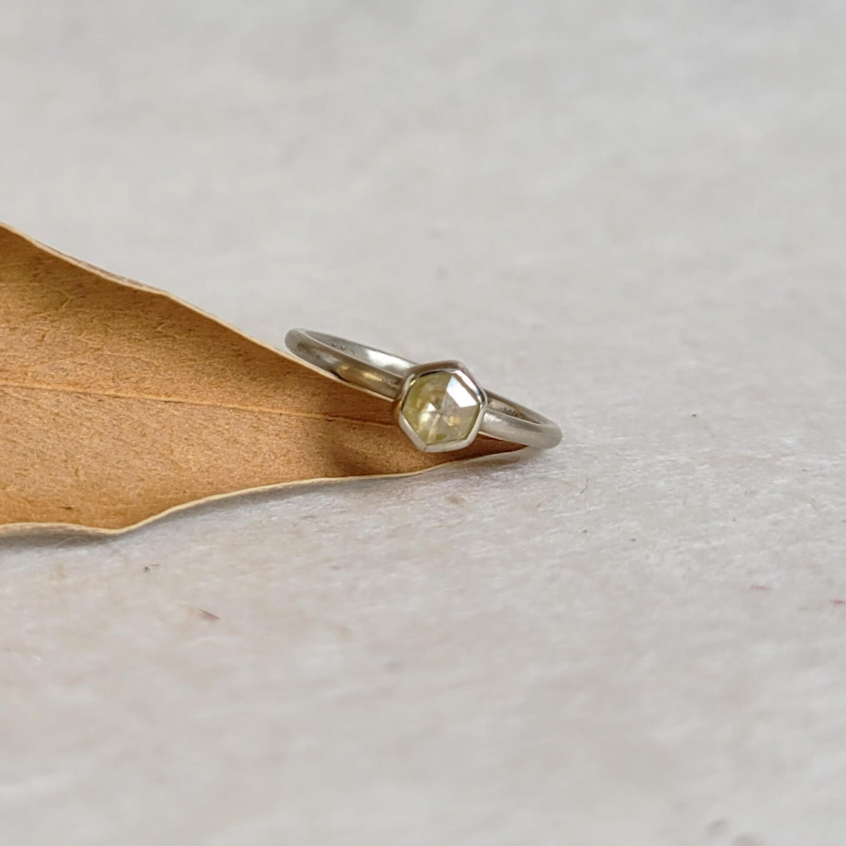 Hexagon Rose Cut Yellow Diamond Ring in Palladium