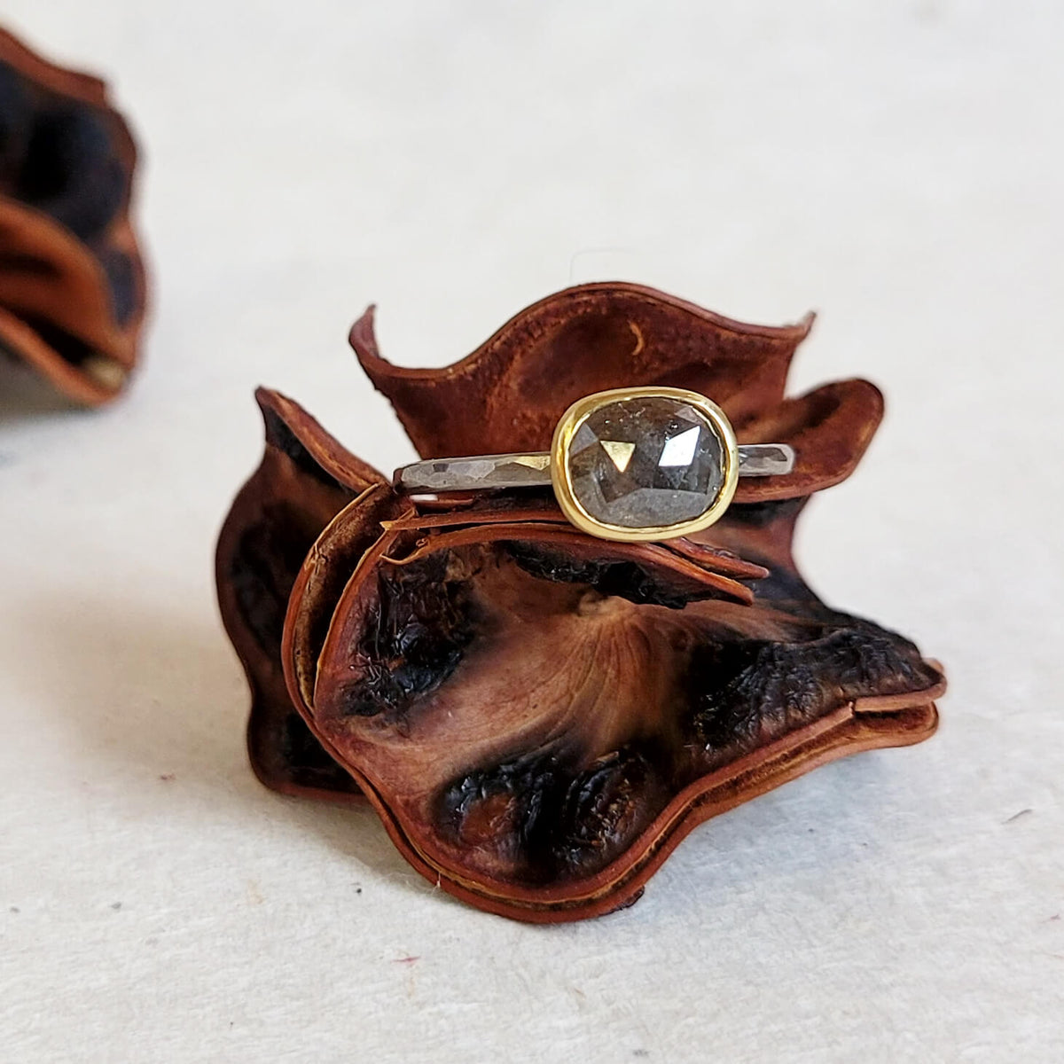 Brown Cushion Cut Diamond Ring in Palladium