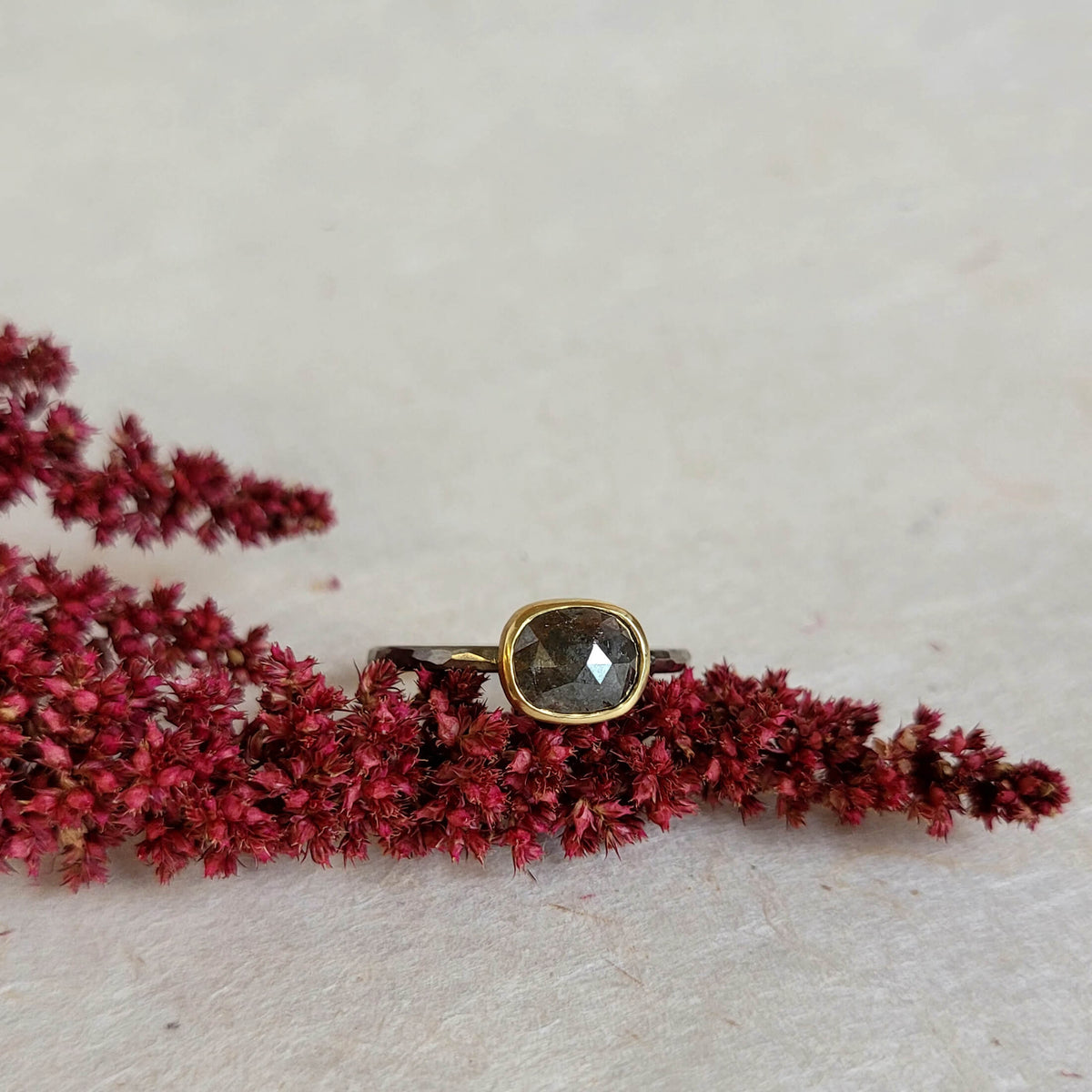 Brown Cushion Cut Diamond Ring in Palladium