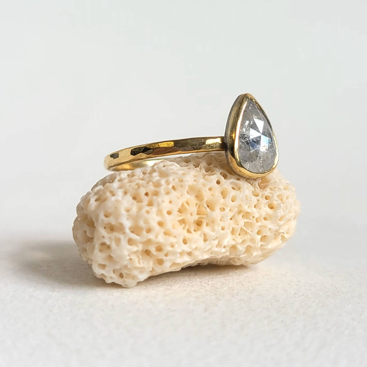 Teardrop Rosecut Ice Diamond Ring in Yellow Gold