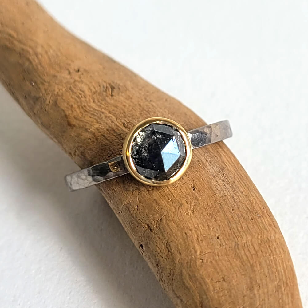 Salt and Pepper Diamond Ring in Yellow Gold and Palladium