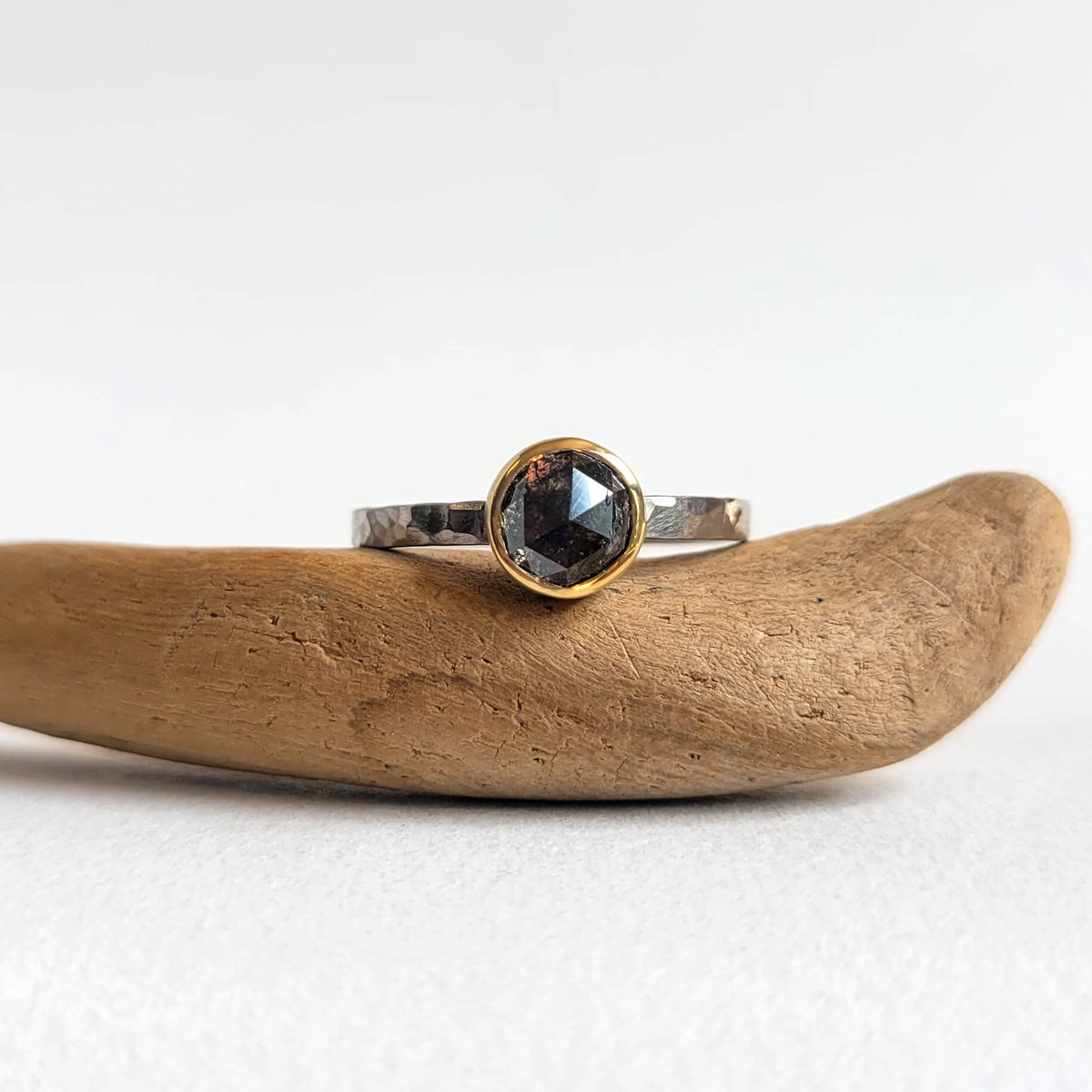 Salt and Pepper Diamond Ring in Yellow Gold and Palladium