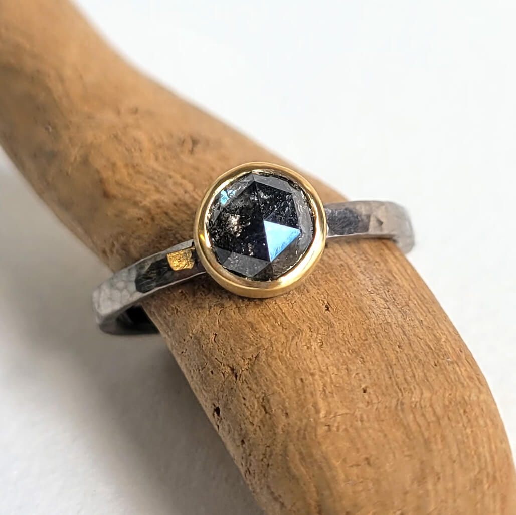 Salt and Pepper Diamond Ring in Yellow Gold and Palladium