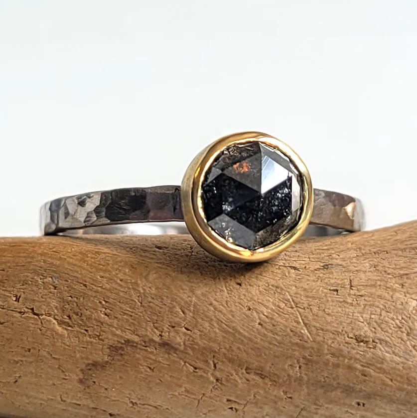 Salt and Pepper Diamond Ring in Yellow Gold and Palladium