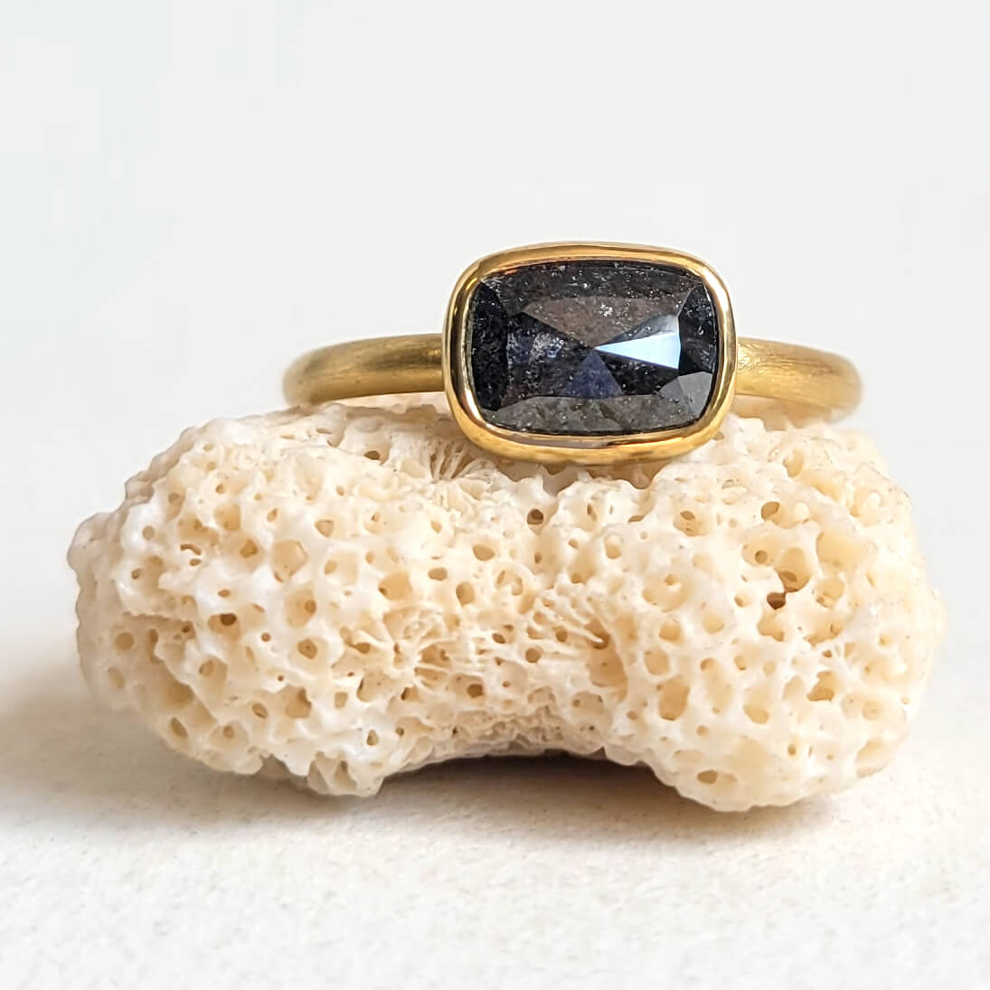 Rectangular Salt and Pepper Rose Cut Diamond Ring