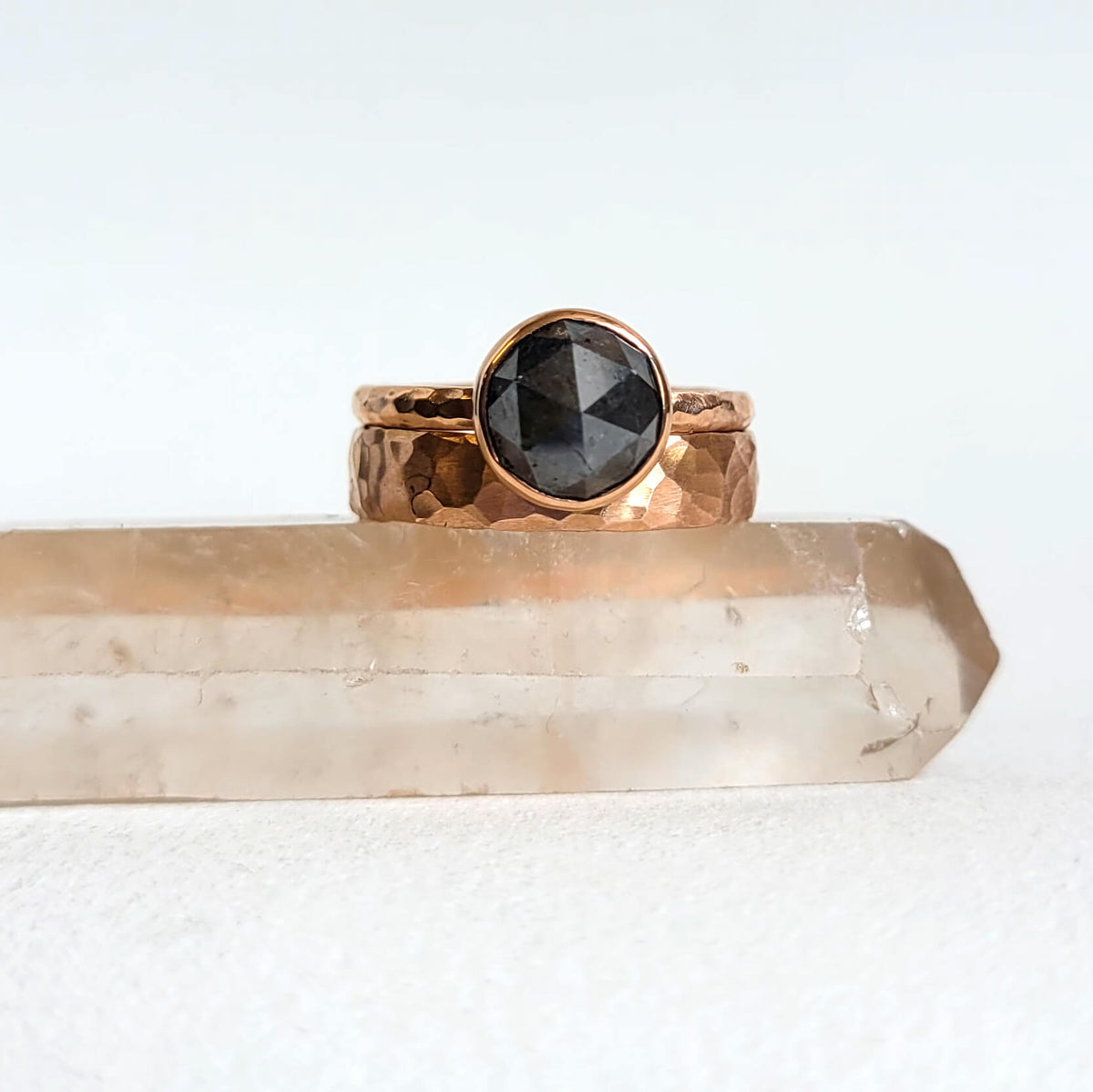 Large Gray Rose Cut Diamond Ring in Rose Gold
