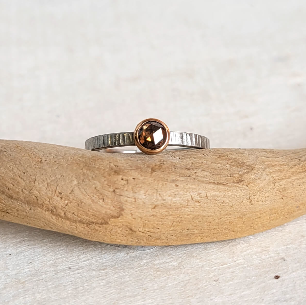 Rose cut Cognac Diamond Engagement Ring