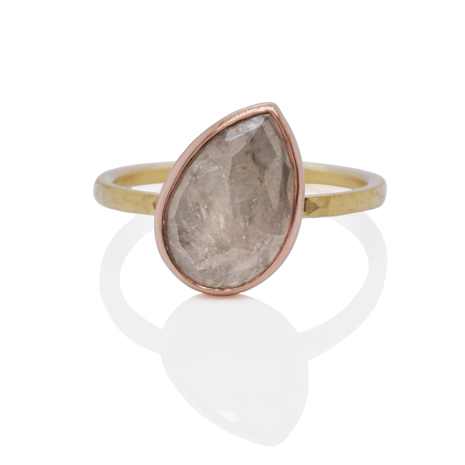 White Rose Cut Teardrop Sapphire Ring in Yellow Gold