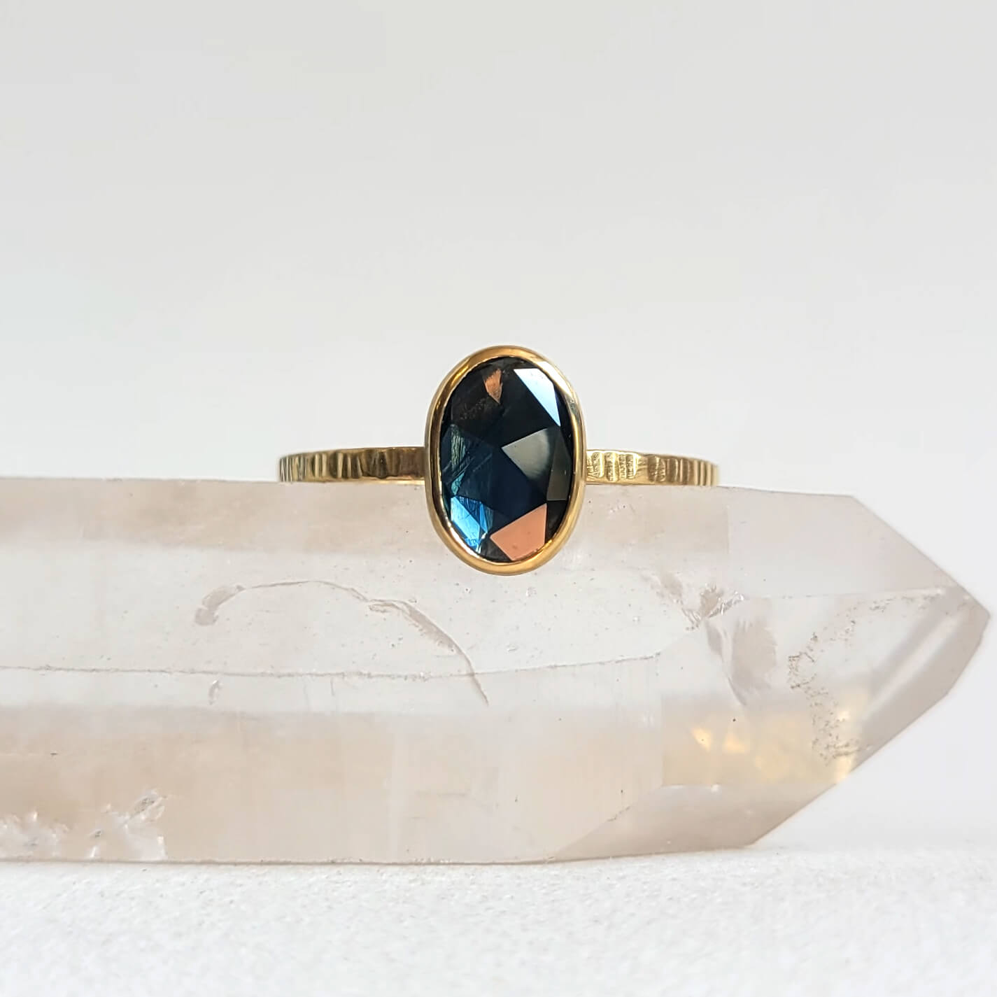 Blue Oval Rosecut Sapphire Ring in Yellow Gold