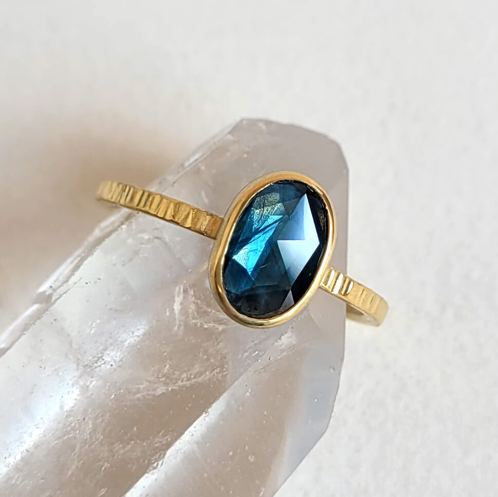 Blue Oval Rosecut Sapphire Ring in Yellow Gold