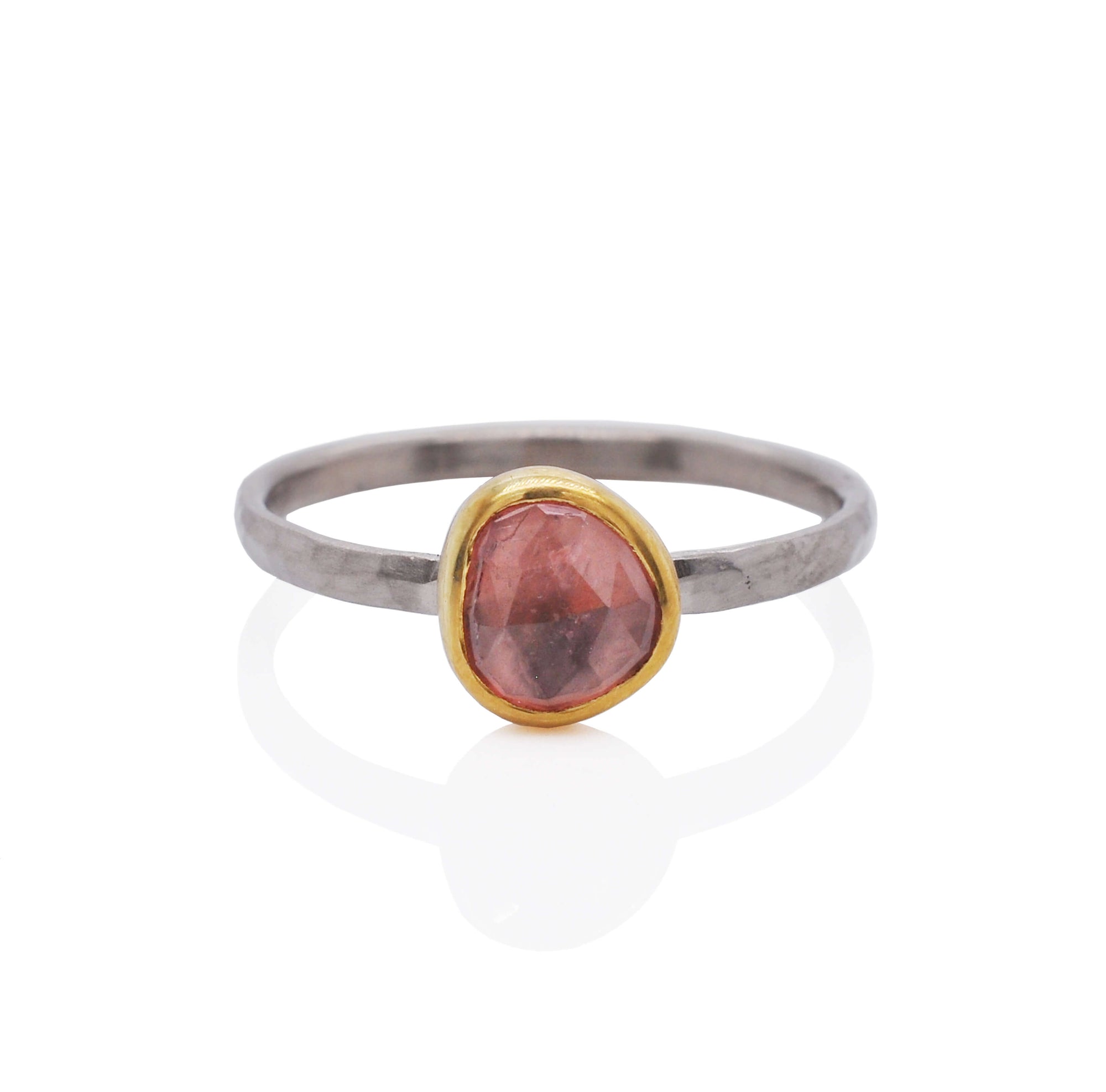 Organic Red Rose Cut Sapphire Ring in Yellow Gold and Palladium