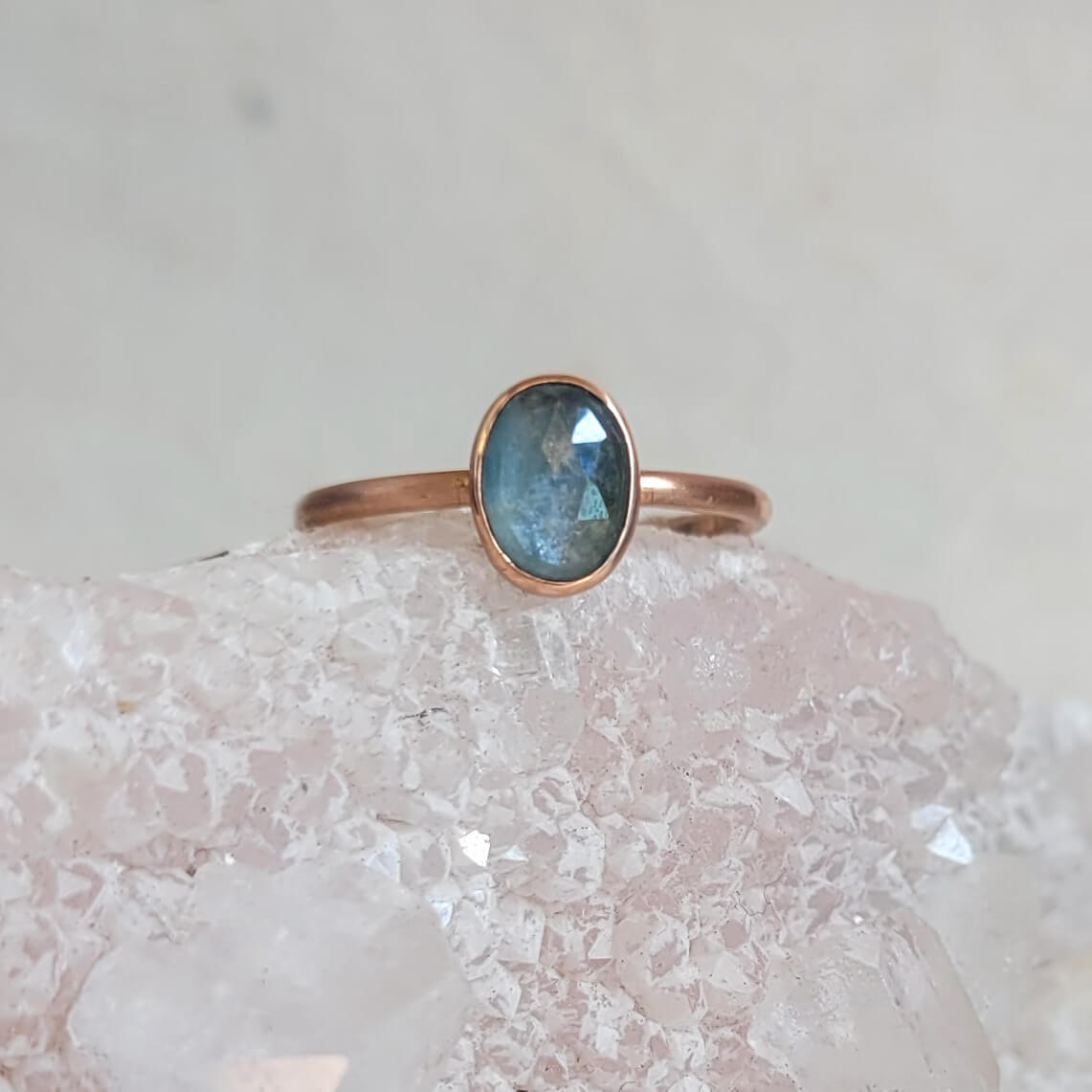 Oval Blue Sapphire Ring in Rose Gold