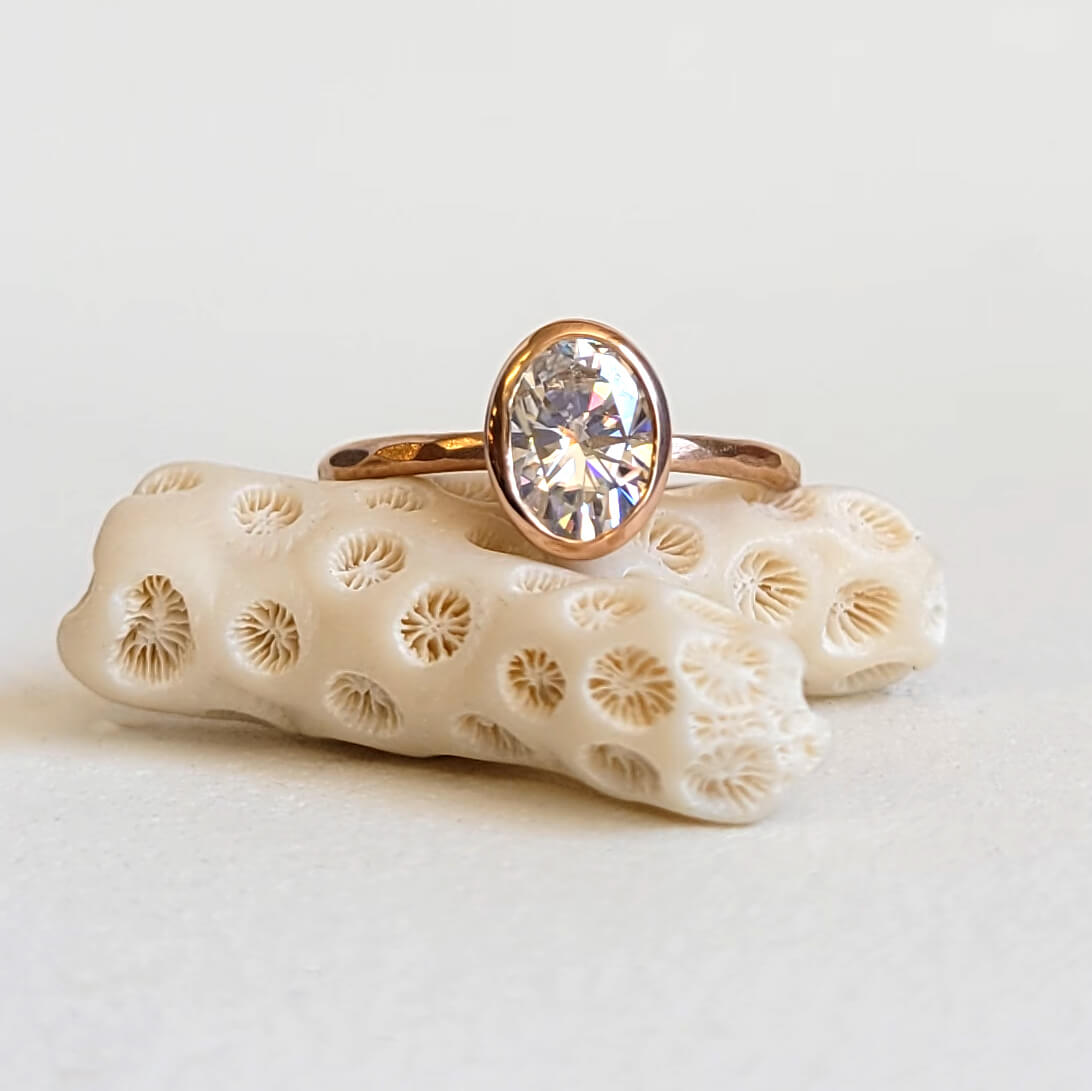 Oval Brilliant Cut Moissanite Ring in Rose Gold