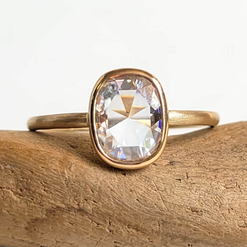 Antique Oval Cushion Cut Moissanite Ring in Yellow Gold