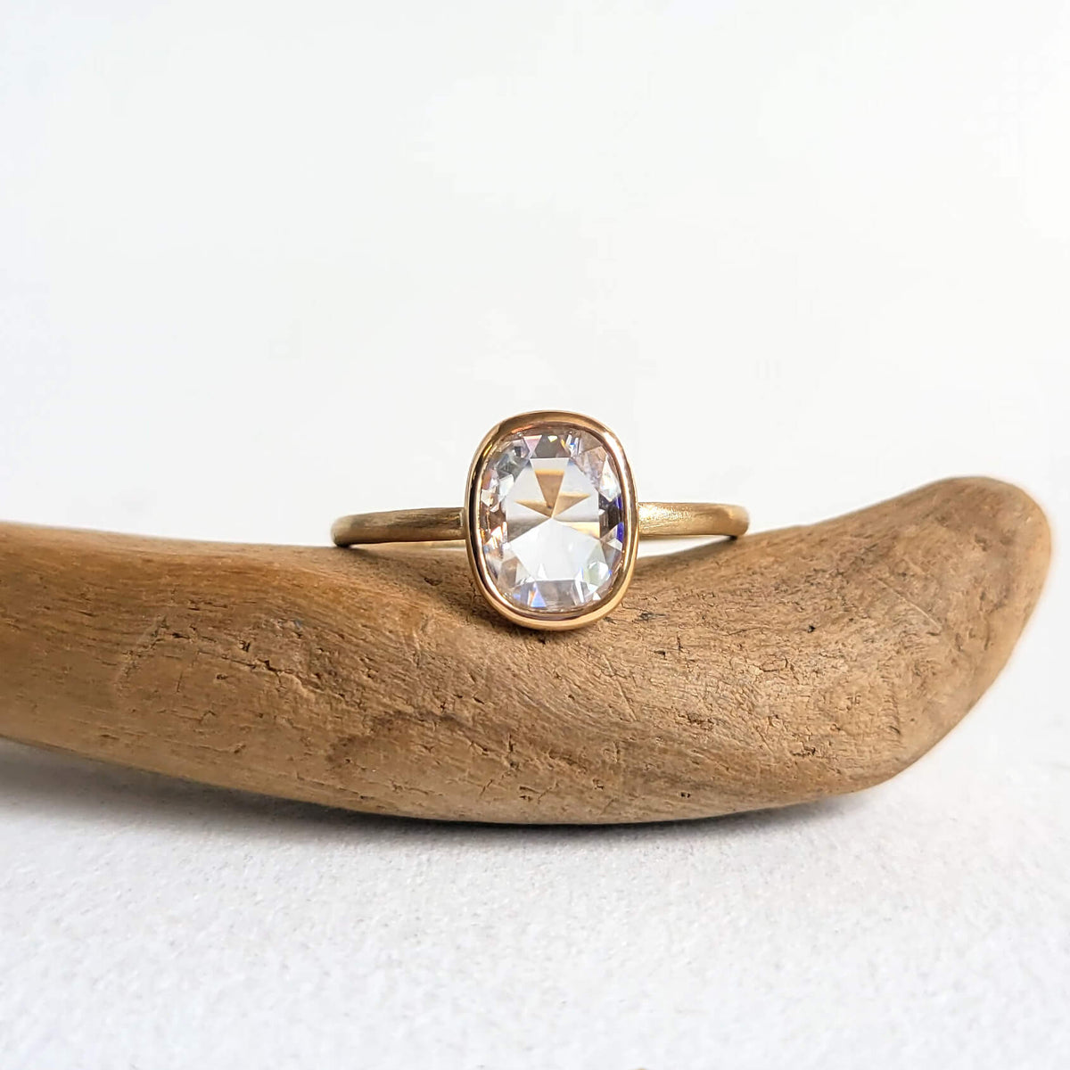 Antique Oval Cushion Cut Moissanite Ring in Yellow Gold