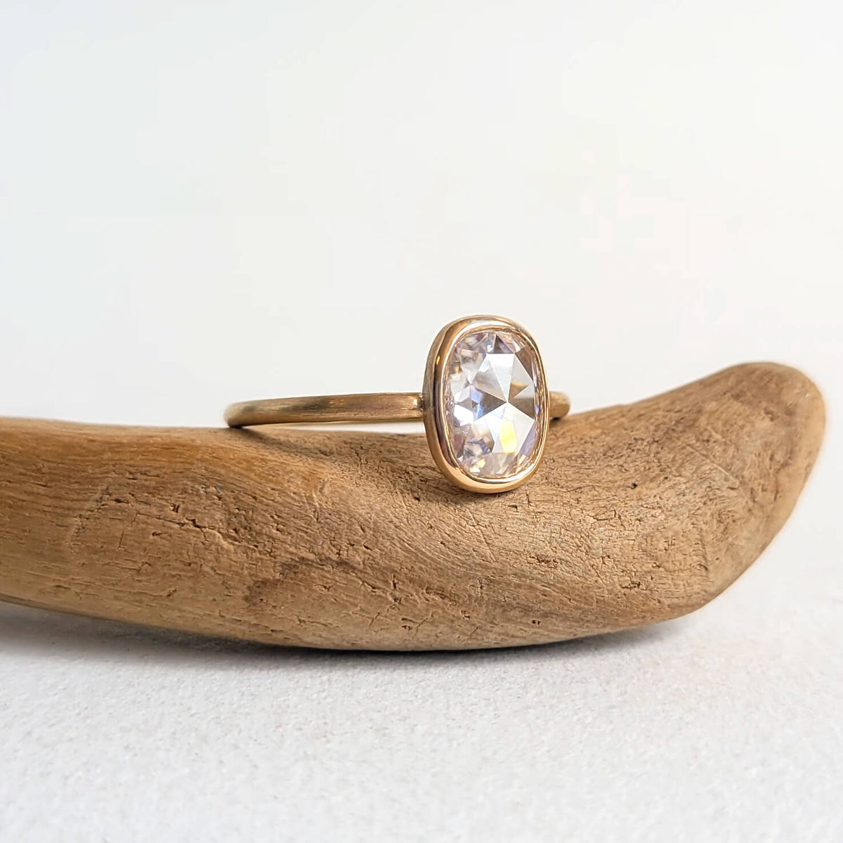 Antique Oval Cushion Cut Moissanite Ring in Yellow Gold