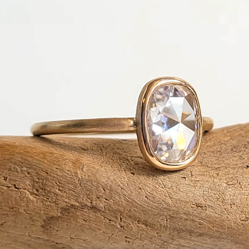 Antique Oval Cushion Cut Moissanite Ring in Yellow Gold