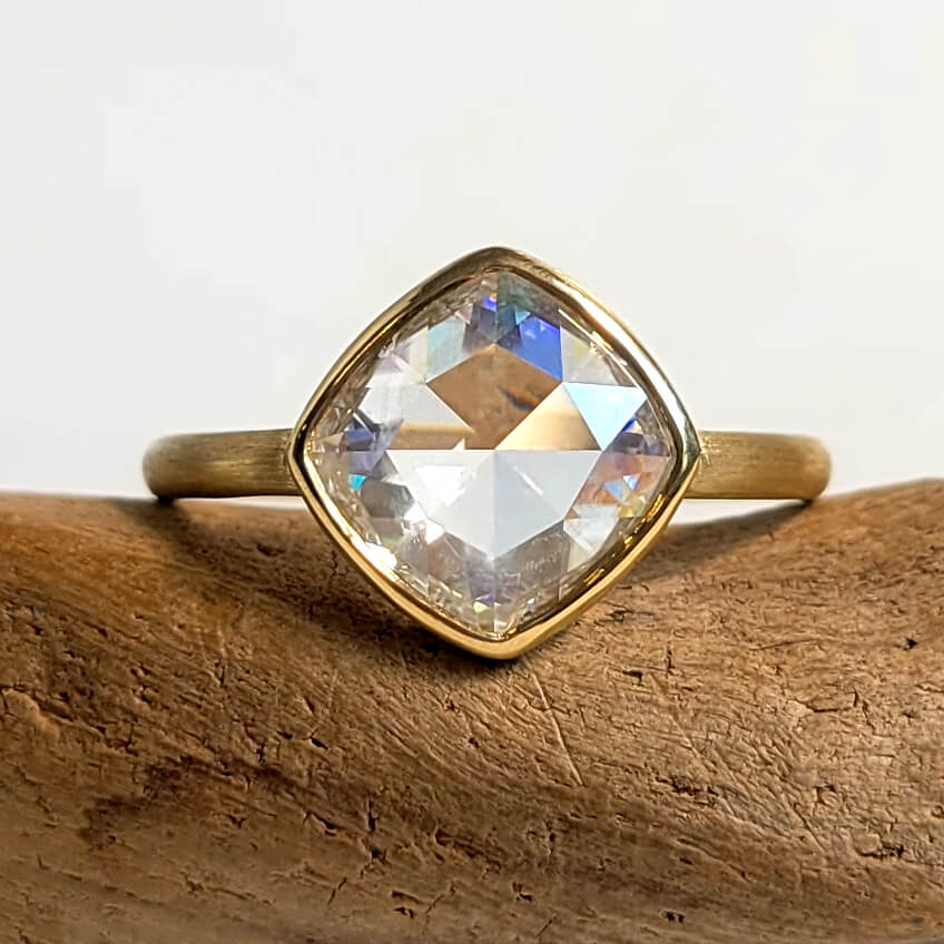 Antique Cushion Cut Moissanite Ring in Yellow Gold